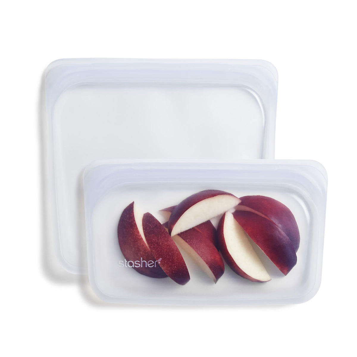 Stasher Premium Silicone Reusable Food Storage Bags, 2-Pack, Clear | Multi-Use Food Storage Bags, Lunch Bag, Travel Containers |