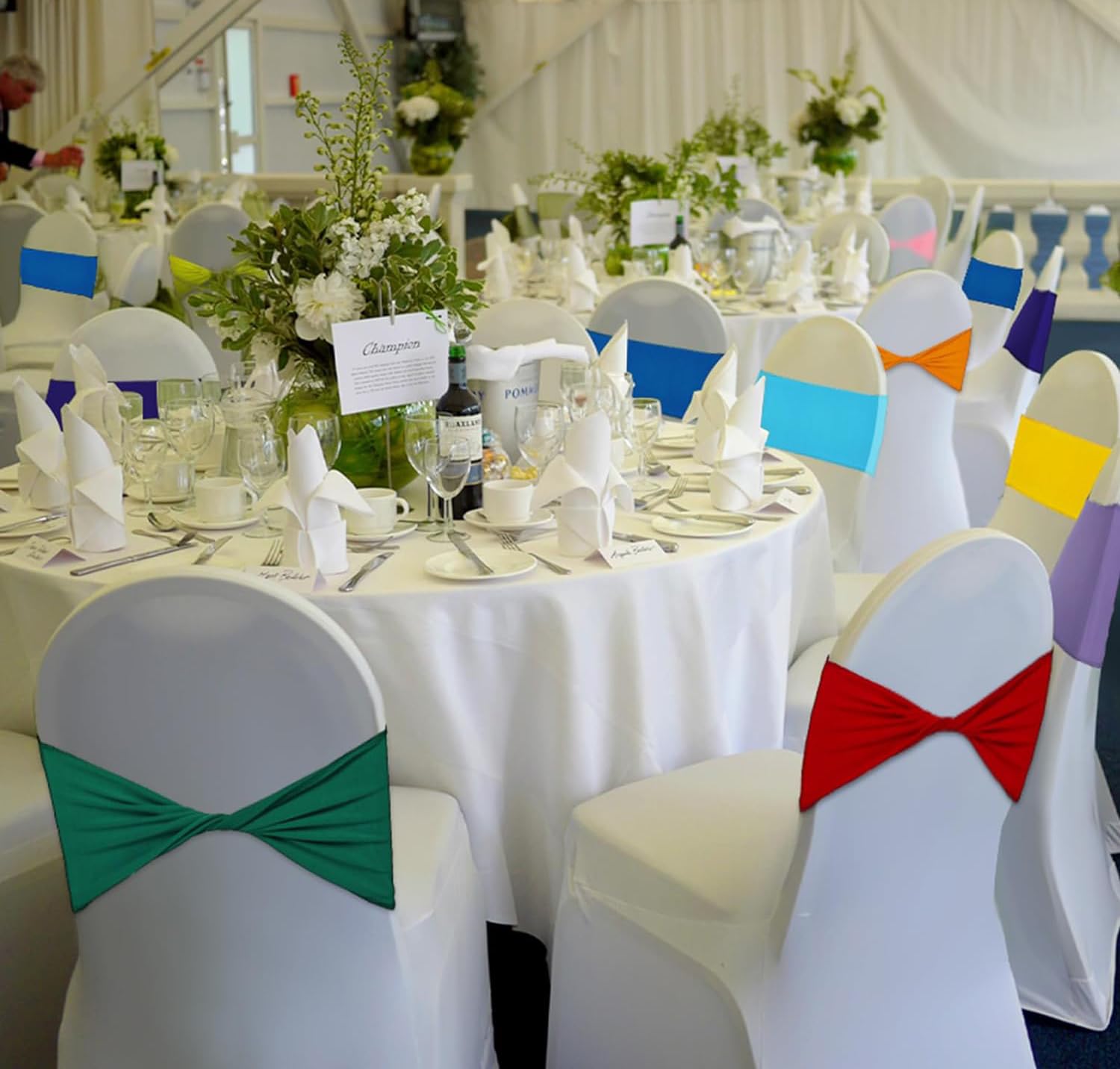 MDS 100 Pack Spandex Chair Sashes Elastic Chair Bands Plain No Buckle - Universal Fit Stretch Bands for Christmas Party, Wedding