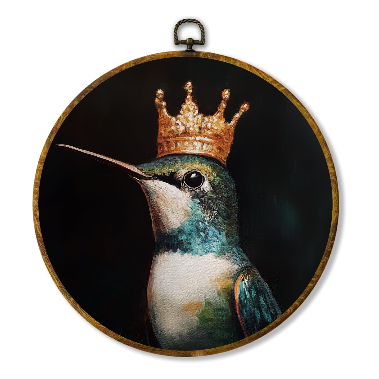 zewepri Vintage Bird as King Wall Art Dark Academia & Dark Moody Print, Bird Lover Gift, 10x10 Inch Round Canvas for Kids Room,