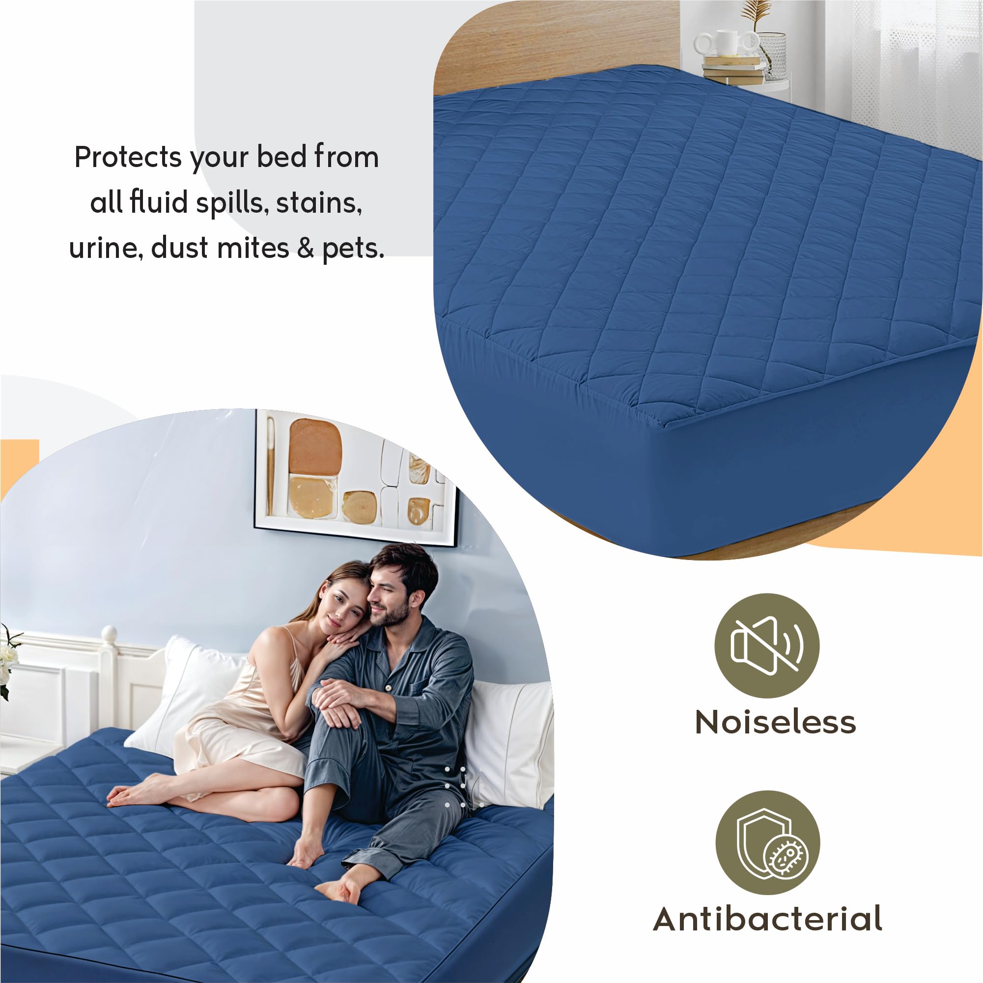 Ayka Waterproof Cotton Quilted Mattress Protector Queen Size Breathable Hypoallergenic Noiseless Ultra Soft Fitted Bed Protector