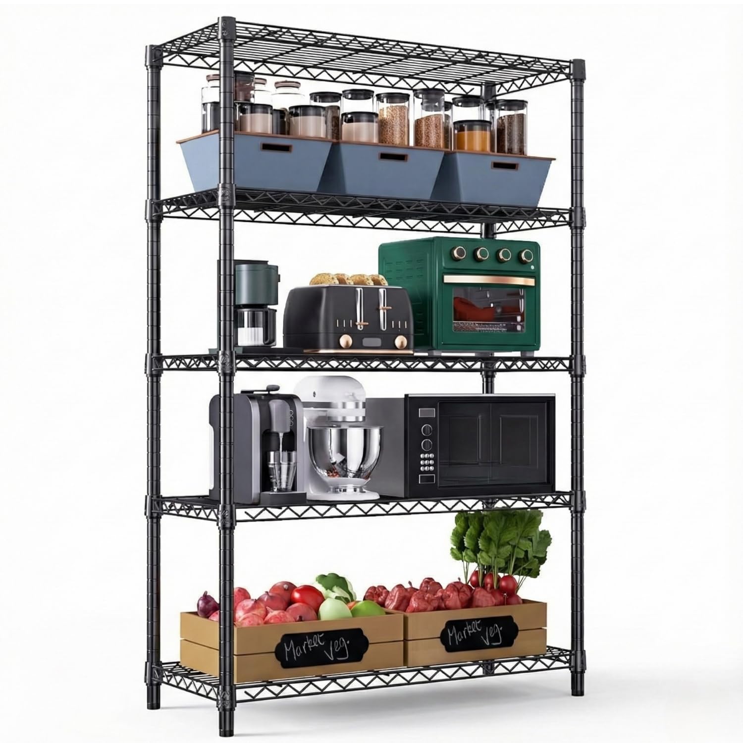 Storack 5Tier Heavy Duty Metal Storage Rack | 300 Kg Weight Load Capacity | Height Adjustable Shelves | BoltFree Easy Assembly