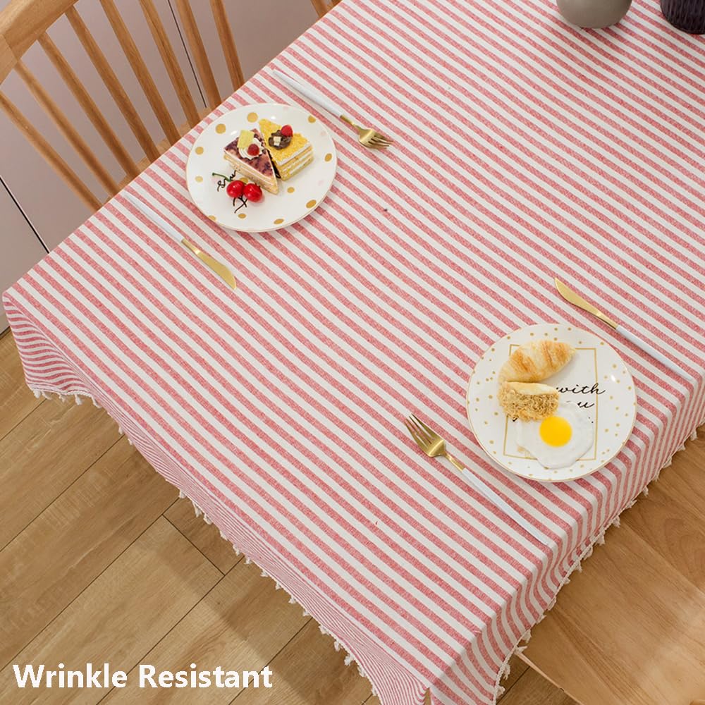 Trudelve Cotton Linen Table Cloth Stripe Tassel Rectangle Tablecloth Dust-Proof Table Cover For Kitchen Dinning Tabletop Decorat