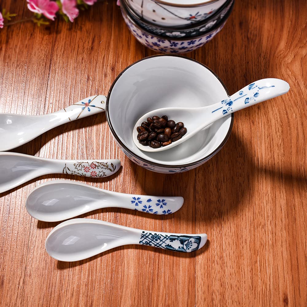 Japanese Style Soup Spoons Set Of 5 Asian Ceramic Ramen Spoons