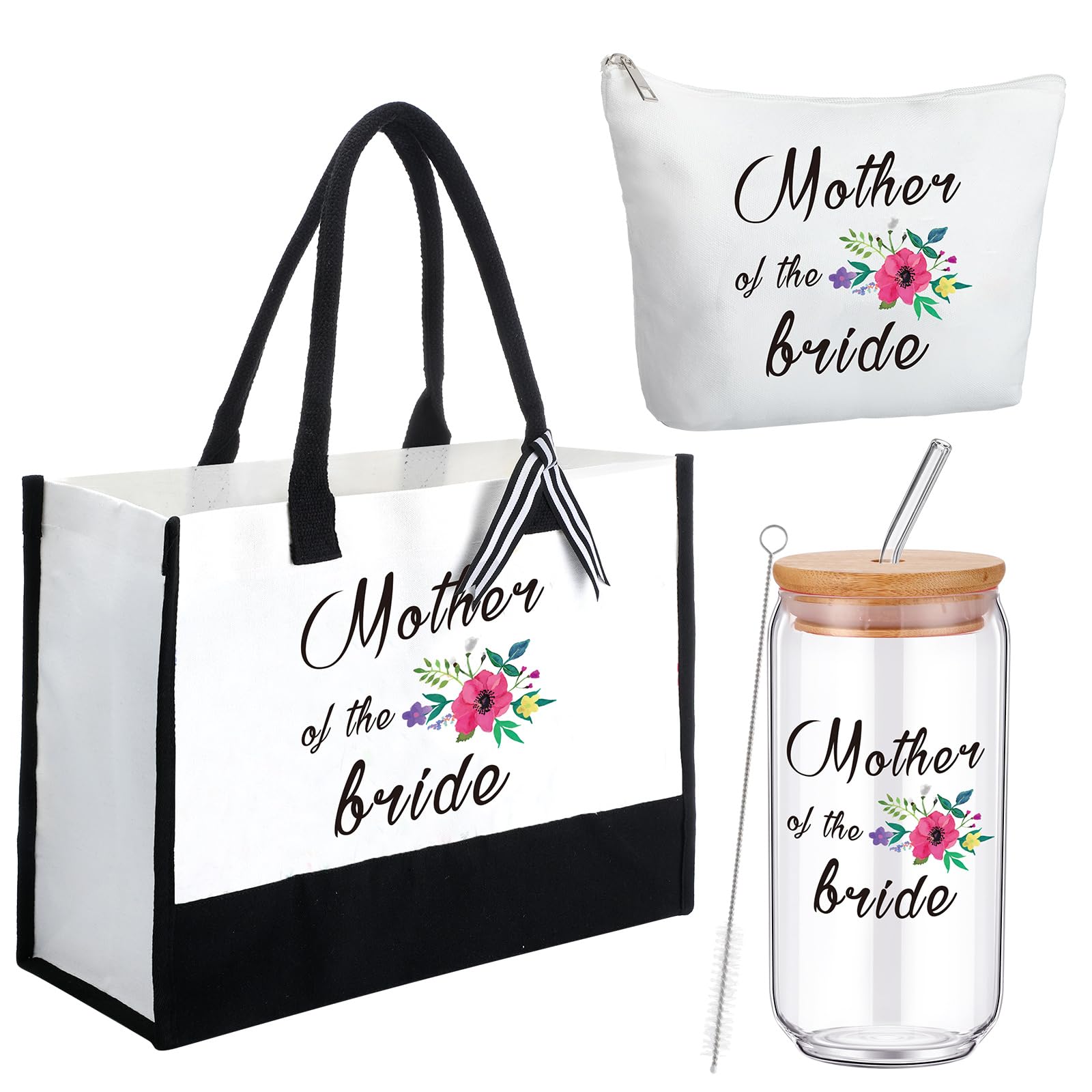 Tudomro 3Pcs Mrs Gift Mother of the Groom Bridal Shower Wedding Gift Tote Bag Makeup Pouch Travel Tumbler(Classic Style)