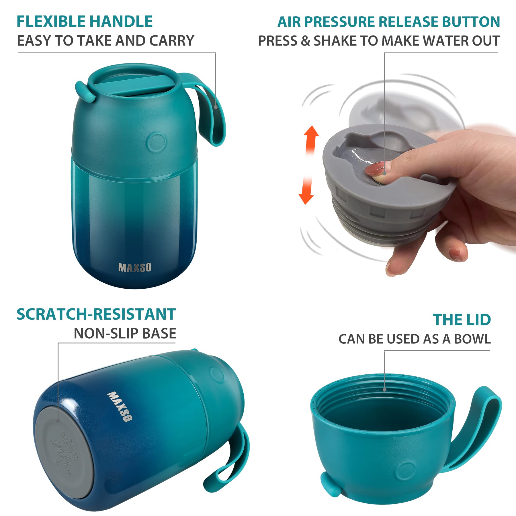 MAXSO 2 Pack Soup Thermo for Hot Food  Vacuum Insulated Food Jar Thermal Lunch Containers for Adults  Travel Food Flask (24oz 17oz) (Gradual Blue-green)