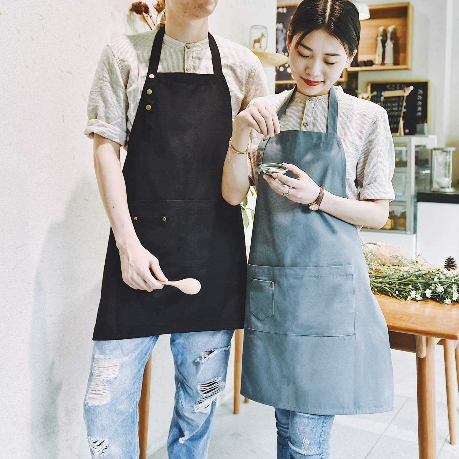 Mornite Art Aprons For Mens Women, Painters Pottery Ceramic Smock Apron With Pocket For Cooking Chef Restaurant Gardening Black