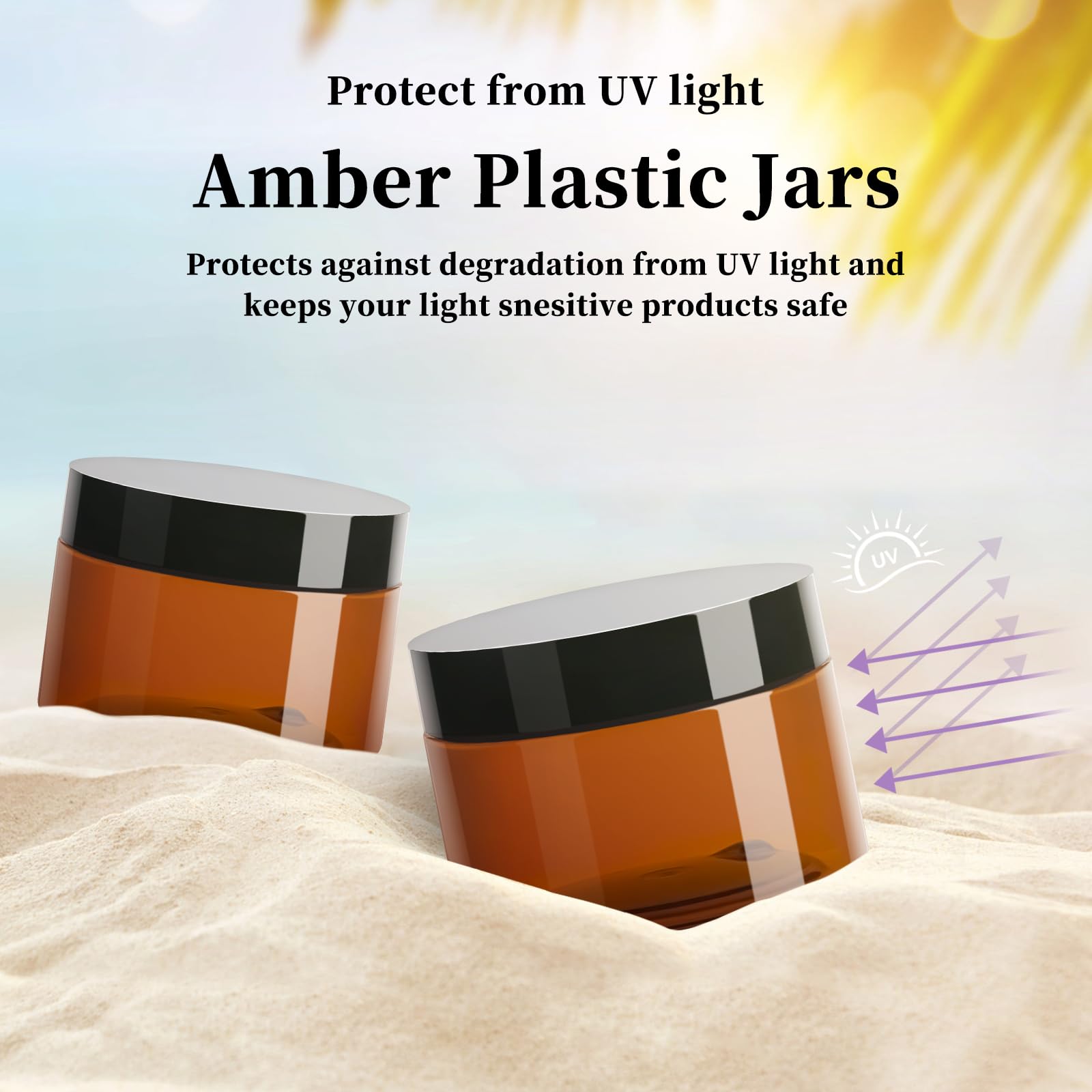 Tuzazo 4 Oz Amber Plastic Cosmetic Jars Leak Proof Small Container With Lids For Cream, Lotion, Powder, Ointments, Beauty Produc