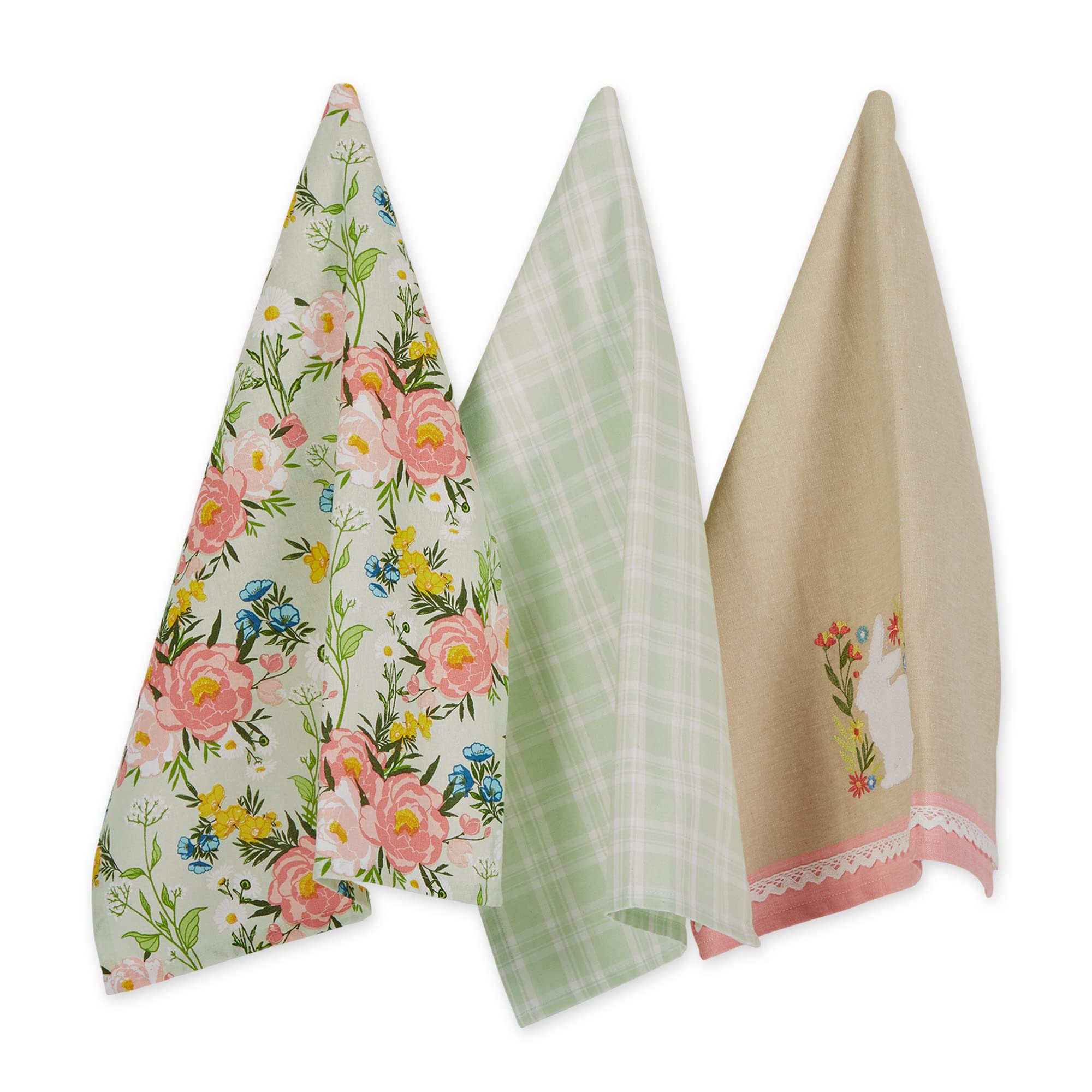 Dii Cottontail Cottage Spring Kitchen Collection, Dishtowel Set, 18X28, Floral Meadow, 3 Count