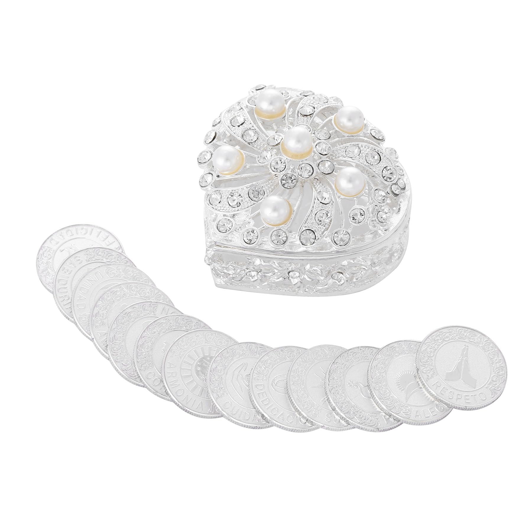 TINGKU Arras recuerdos para boda,Wedding unity ceremony Spanish silver coins,Catholic recuerdos de boda with heart shaped box,Ar