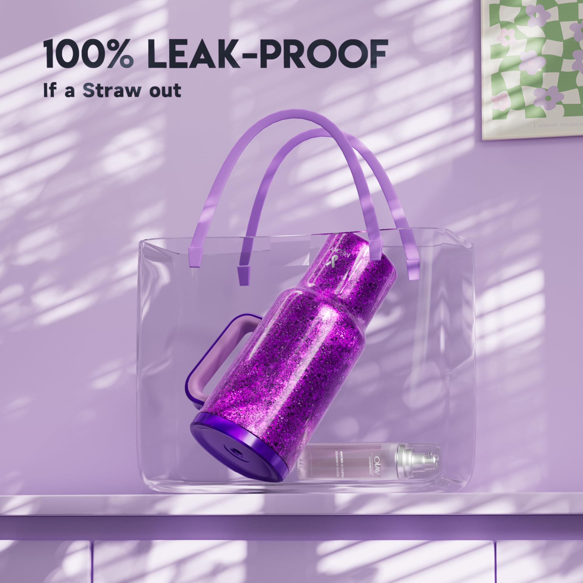 Meoky Tumbler with Handle and Straw for Women: 40 oz Stainless Steel Insulated Tumbler with Lid and Straw 100% Leakproof for Car