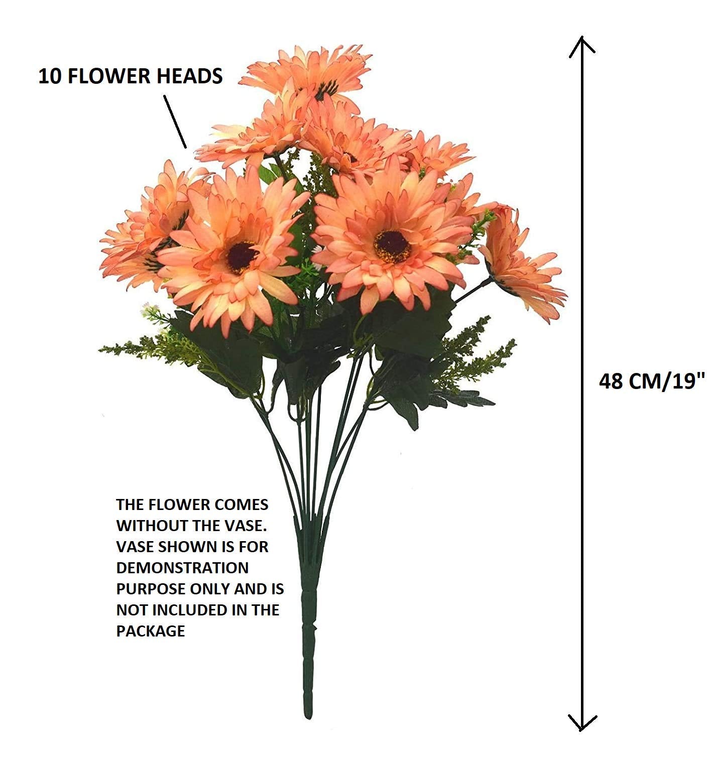 Fourwalls Beautiful Decorative Artificial Garabara Flower Bunches for Home Decor (48 cm Tall, 10 Heads, Orange)