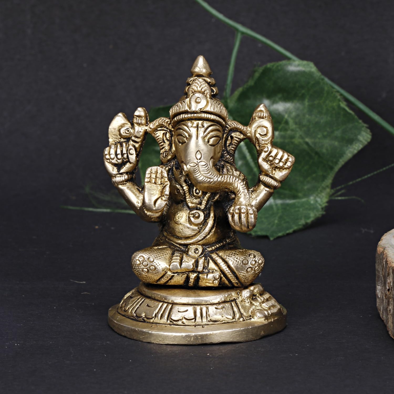 Platinum Brass- Pure Certified Brass Lord Ganesha 7Cm Idol For Home | Ganesh Murti | Unique Design For Desk, Car, And Home Decor