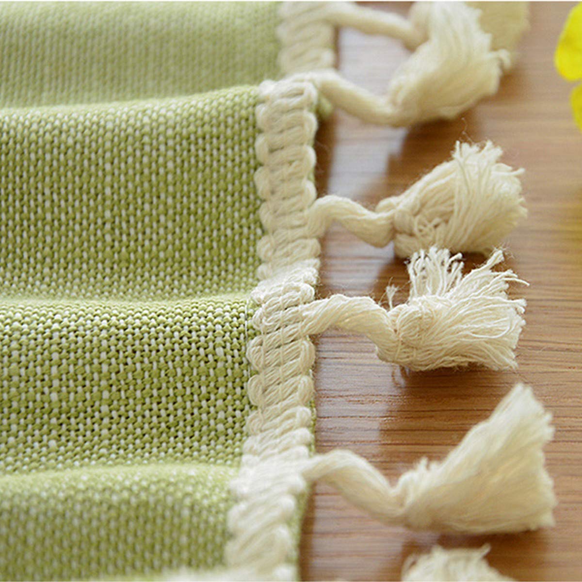 Heavy Weight Cotton Linen Tablecloth  Plaid Tassel Round Table Cover for Kitchen Dining Room Tabletop Decorations  Round - 63''  Blue Green