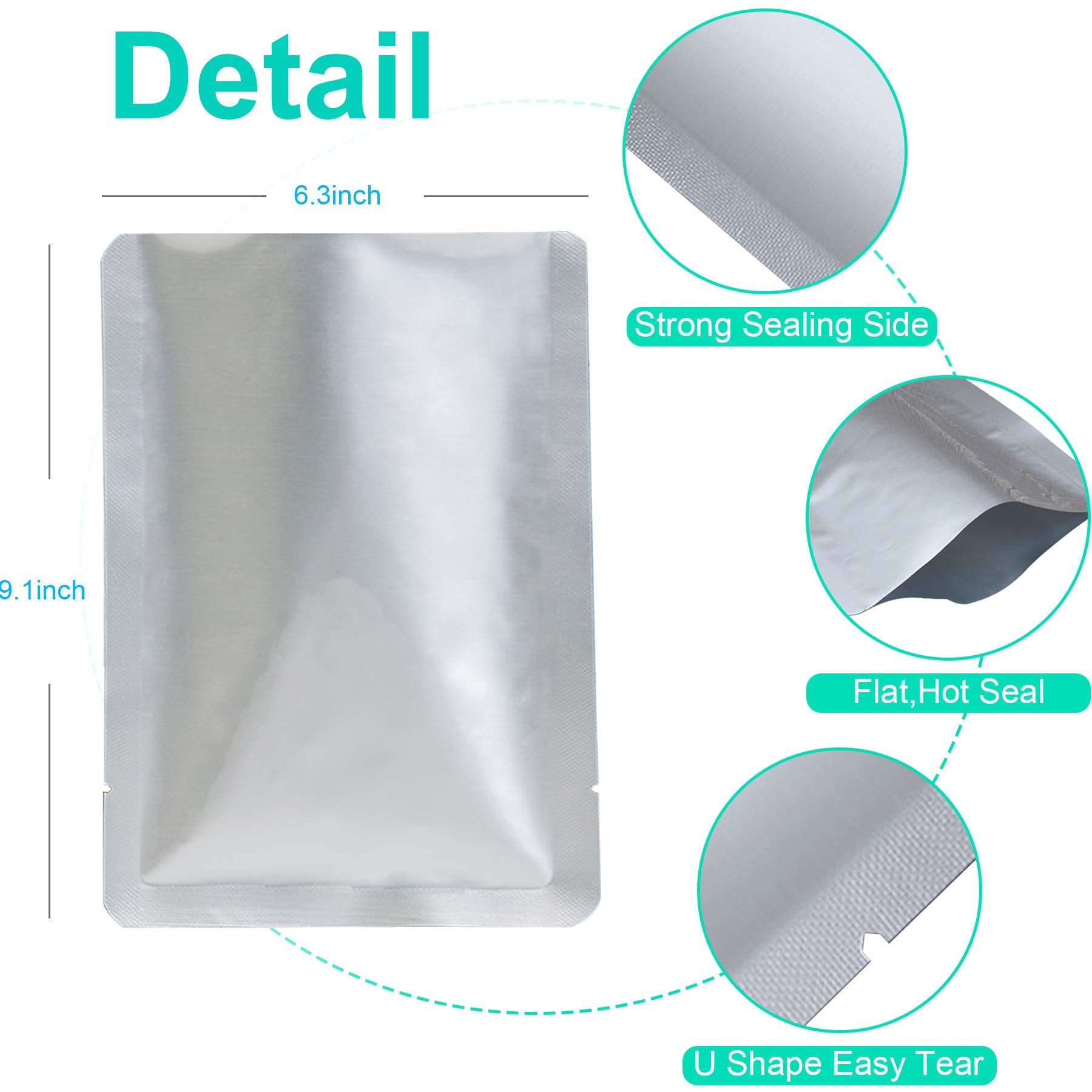 50 Pcs Mylar Bags For Food Storage, Heat Sealable Bags Storage Bags For Food, Coffee Beans, Tea, Grains, Etc. (6.3 X 9.1 Inch)