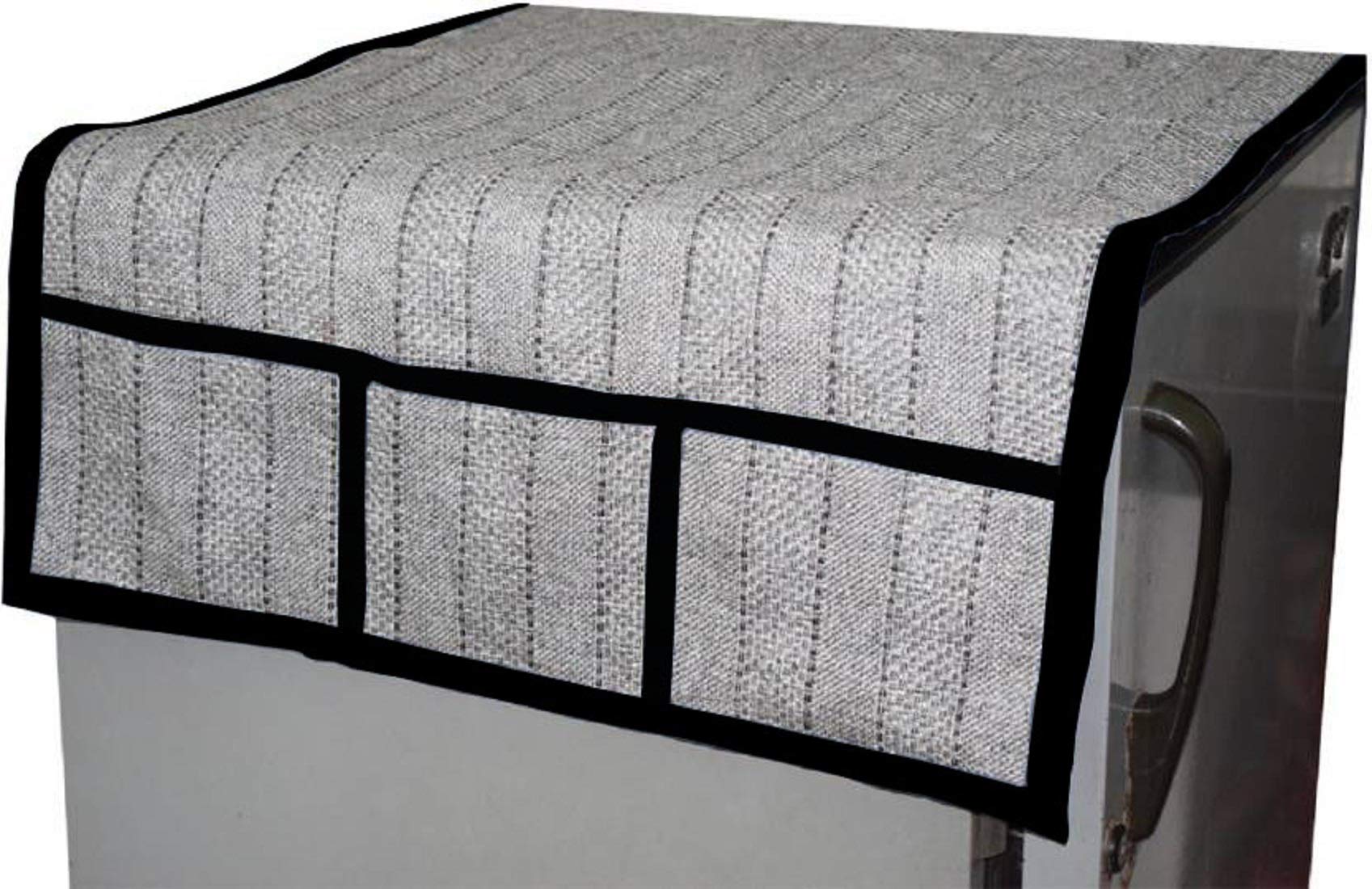 Kuber Industries Fridge Top Cover/Refrigerator Cover In Jute Material Touch (Cotton)- Grey