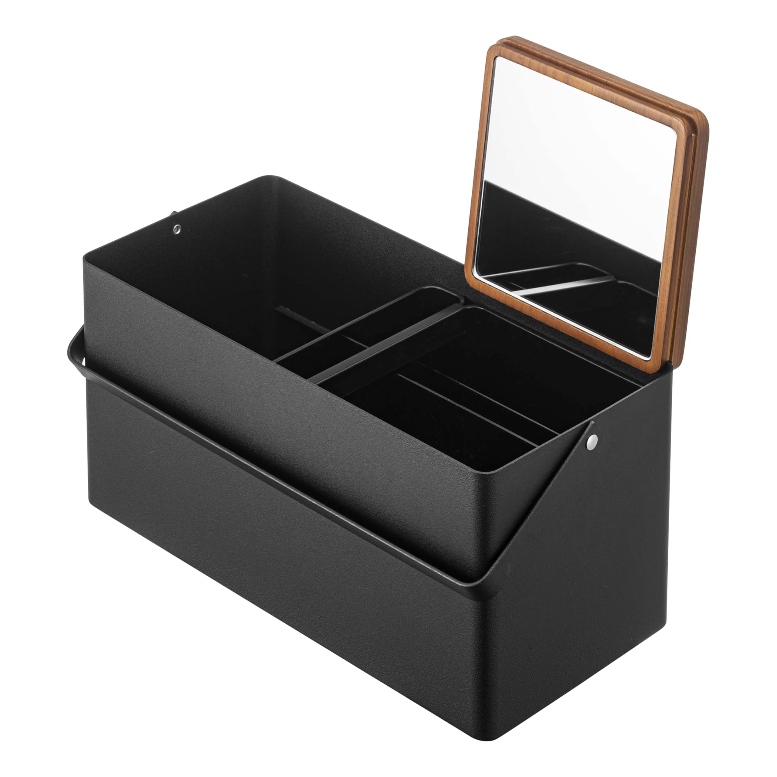 Yamazaki Home Tower Large Makeup Organizer Cosmetic Caddy With Handle Vanity Storage Drawer With Lid - Steel + Wood -, Black