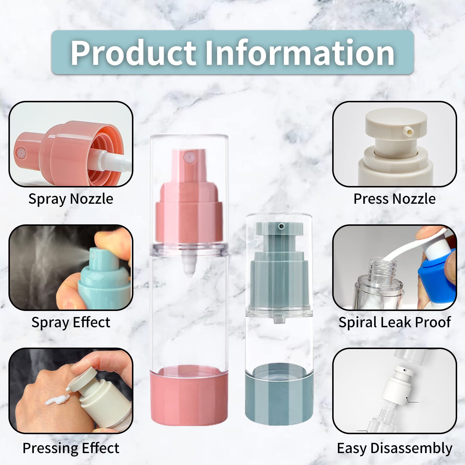 Sylavilla 4-Pack Travel Bottles For Toiletry, Portable Refillable Sa/Pp Plastic Vacuum Cosmetic Containers