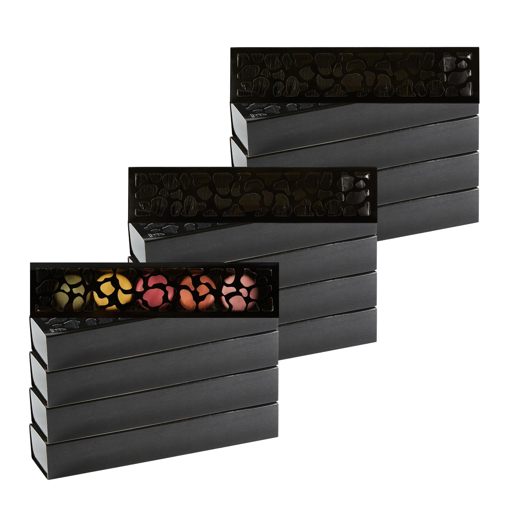 Restaurantware Valentino 12 Inch Macaron Boxes 100 Macaron Packaging - Holds 5 Macarons With Lids Black Paper Macaron Gift Boxes