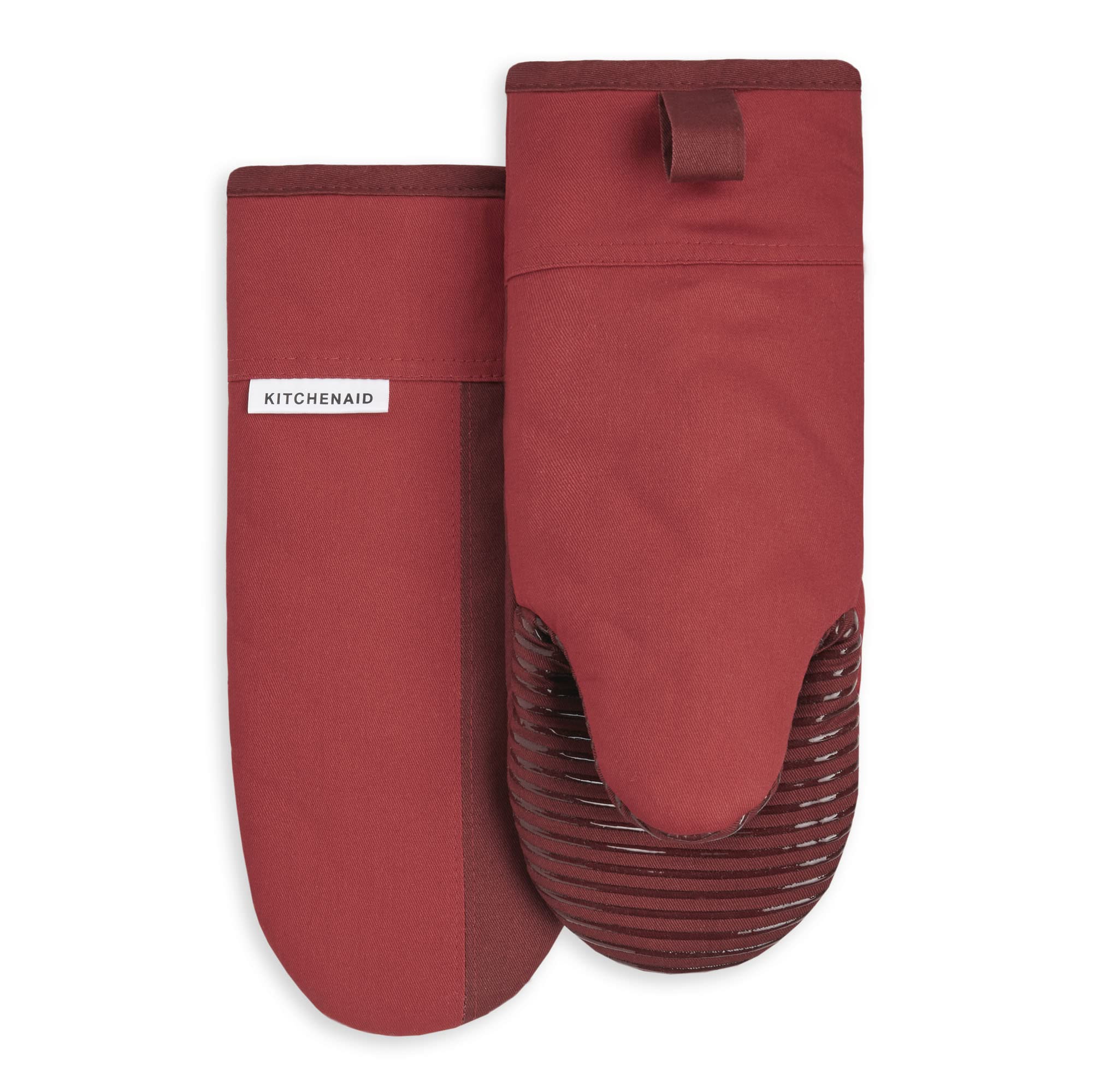 Kitchenaid Beacon Two-Tone Non-Slip Oven Mitt Set, Passion Red/Bordeaux, 5.75''X13'', 2 Piece