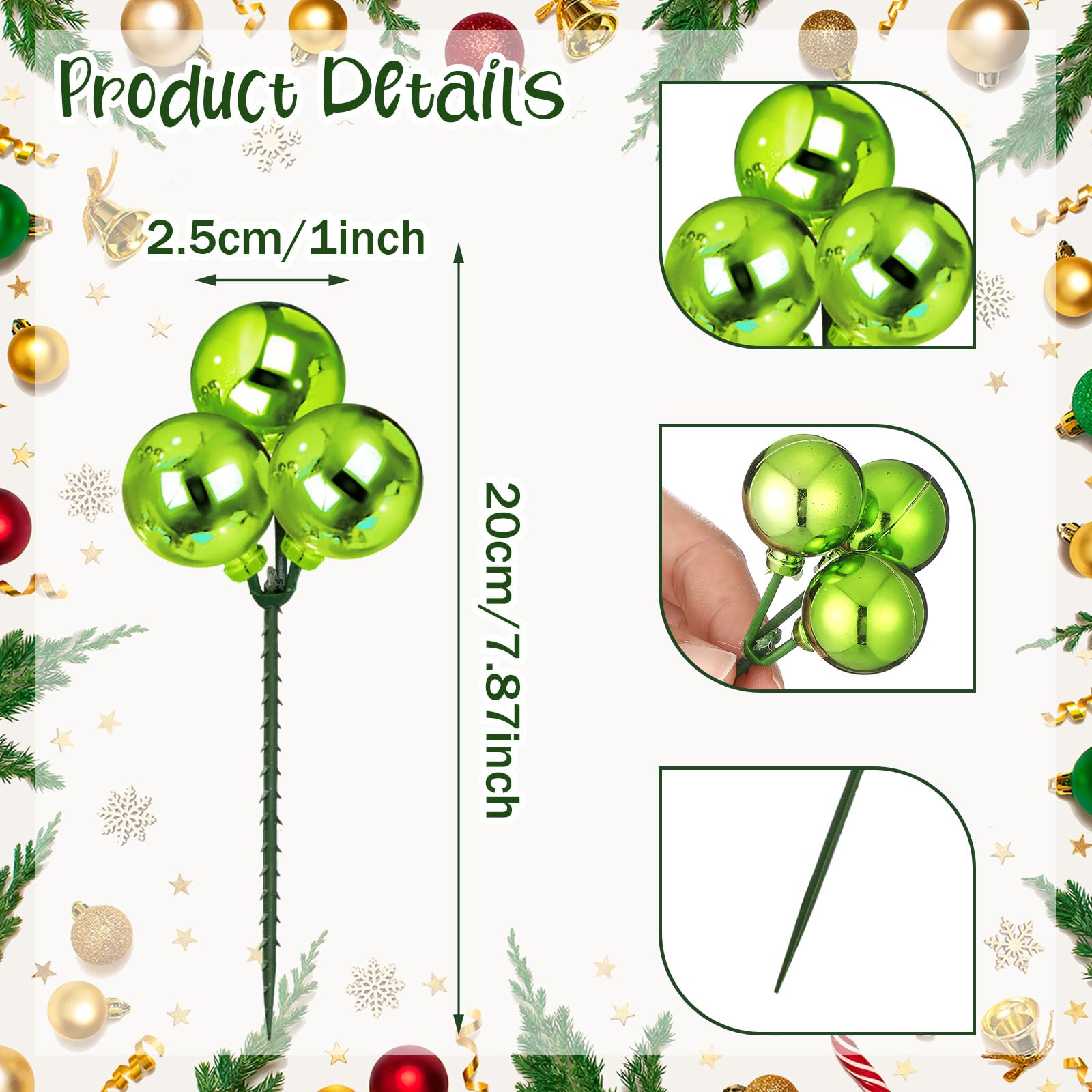 Syhood 12 Set 7.9 Inch Christmas Ball Ornaments on Wired Picks Shatterproof Xmas Ball Picks for Christmas Tree Vase Wreath Stair