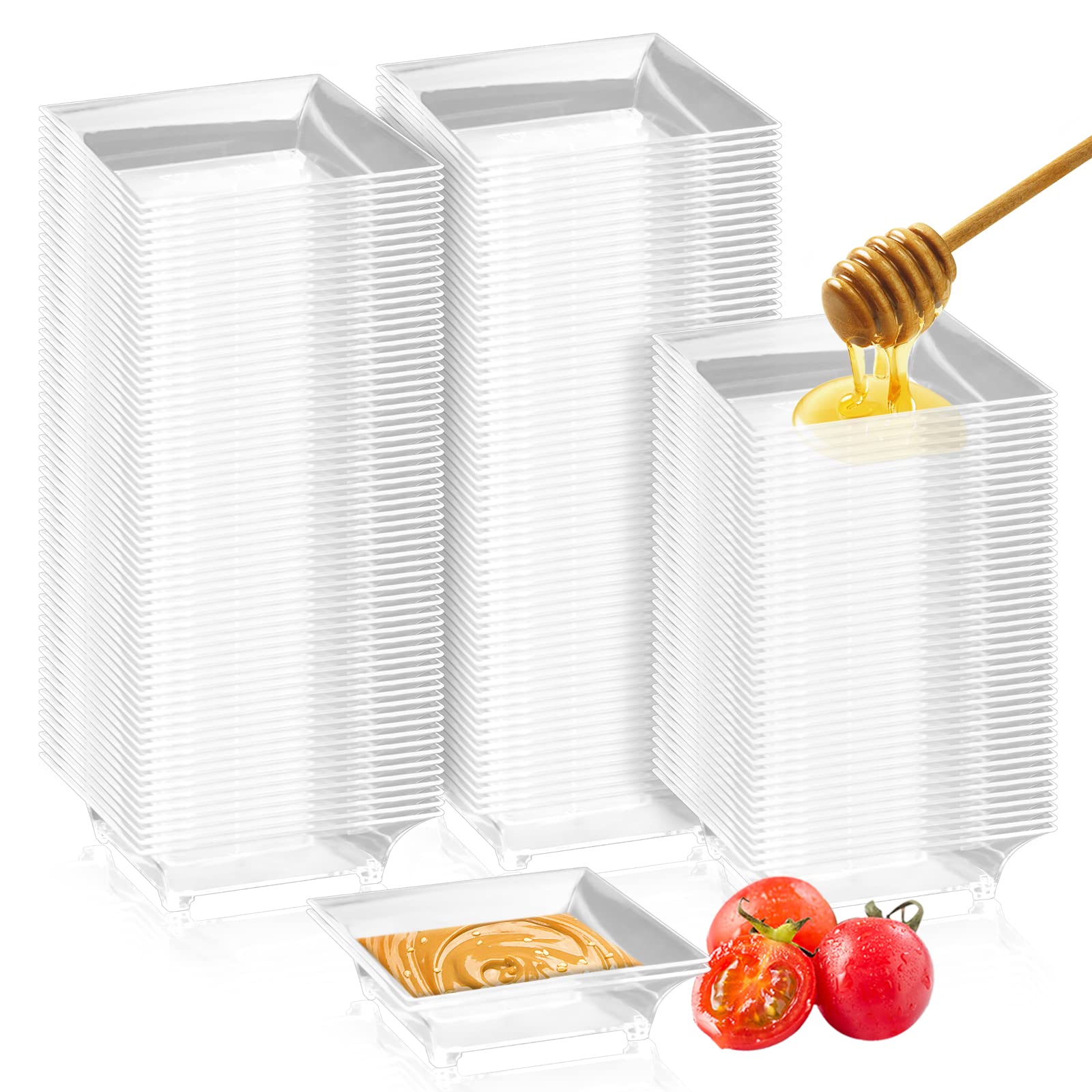 Gothabach 100 Pcs Mini Dessert Plates, Clear Disposable Mini Plastic Tray, Mini Plastic Dish For Sauce, Dessert, Fruit Or Appeti