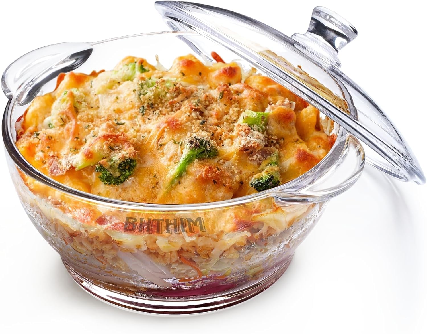 Bhthim  Glass Casserole With Lid, Food Serving Bowl With Lid, Oven & Microwave Safe (Round, 1.5 Liter)