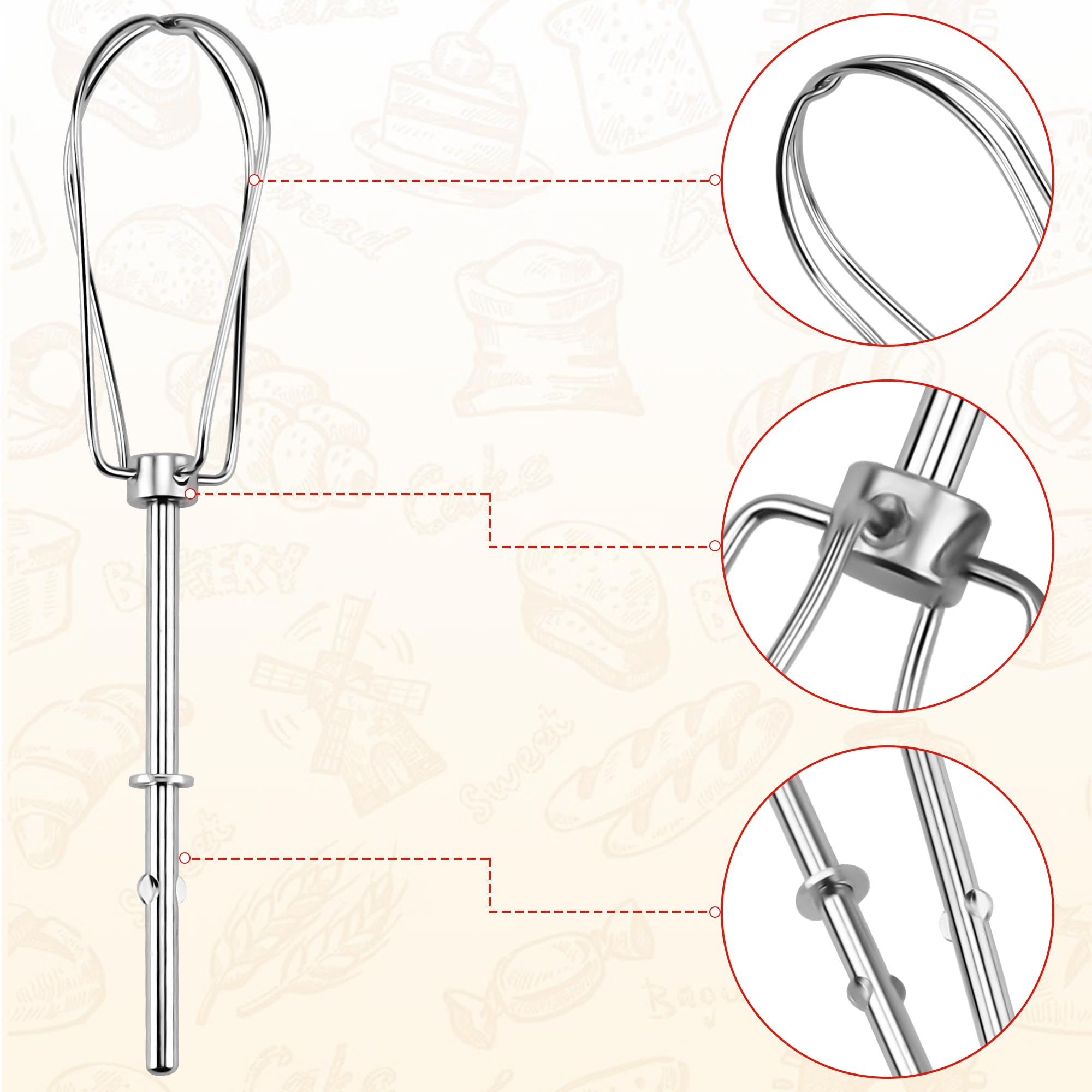 Fetechmate Khm2B W10490648 Hand Mixer Turbo Beaters (2 Pack) & Khmpw Stainless Steel Pro Whisk(2 Pack)-Replace Ap5644233, Ps4082