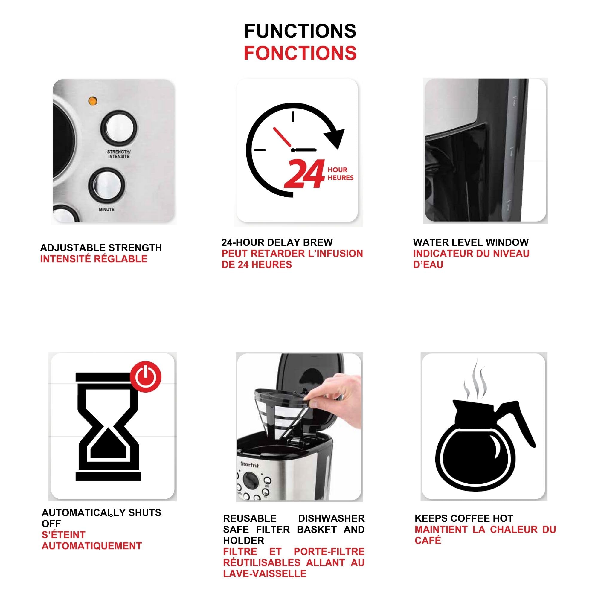 Starfrit 12-Cup Electric Drip Coffee Maker, Black/Silver
