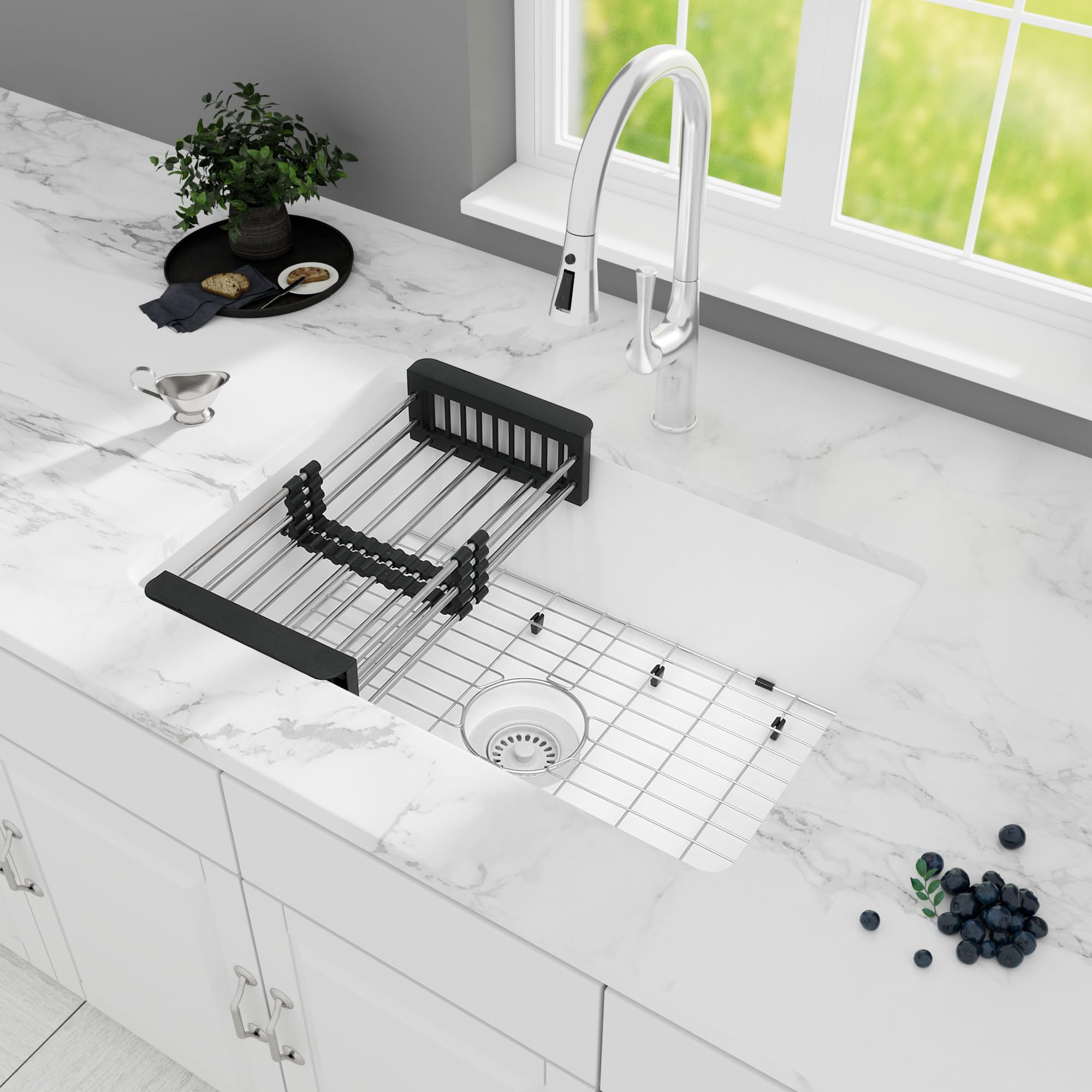 Monsinta Undermount Kitchen Sink, 27 Inch White Granite Composite Sink, Kitchen Sink, Small Kitchen Sink With Accessories, Grani