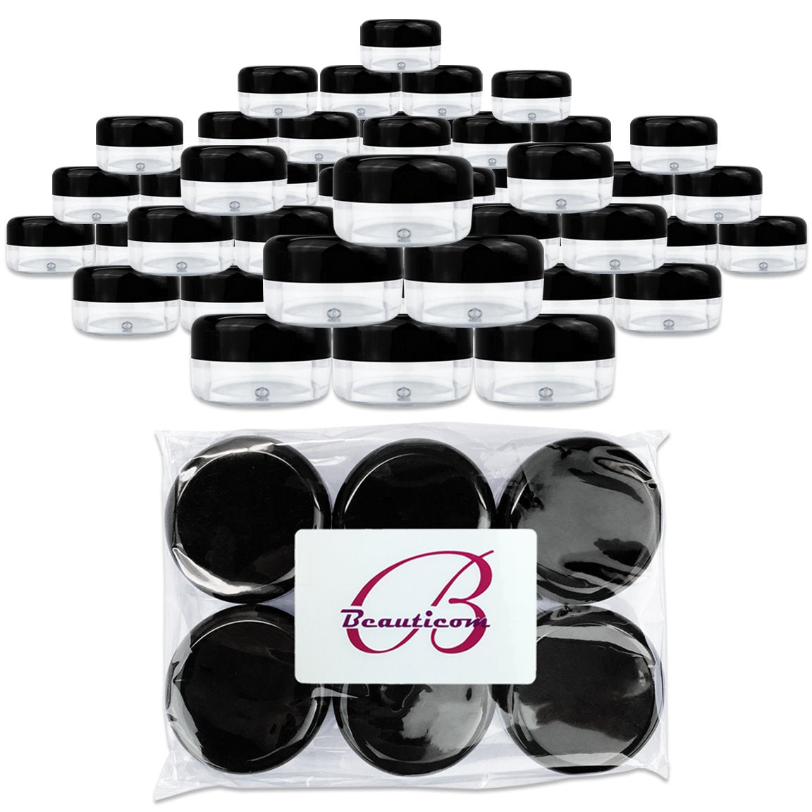 Beauticom (Quantity: 60 Pieces) 15G/15Ml (0.5Oz) Round Clear Jars With Black Lids For Powdered Eyeshadow, Mineralized Makeup, Co
