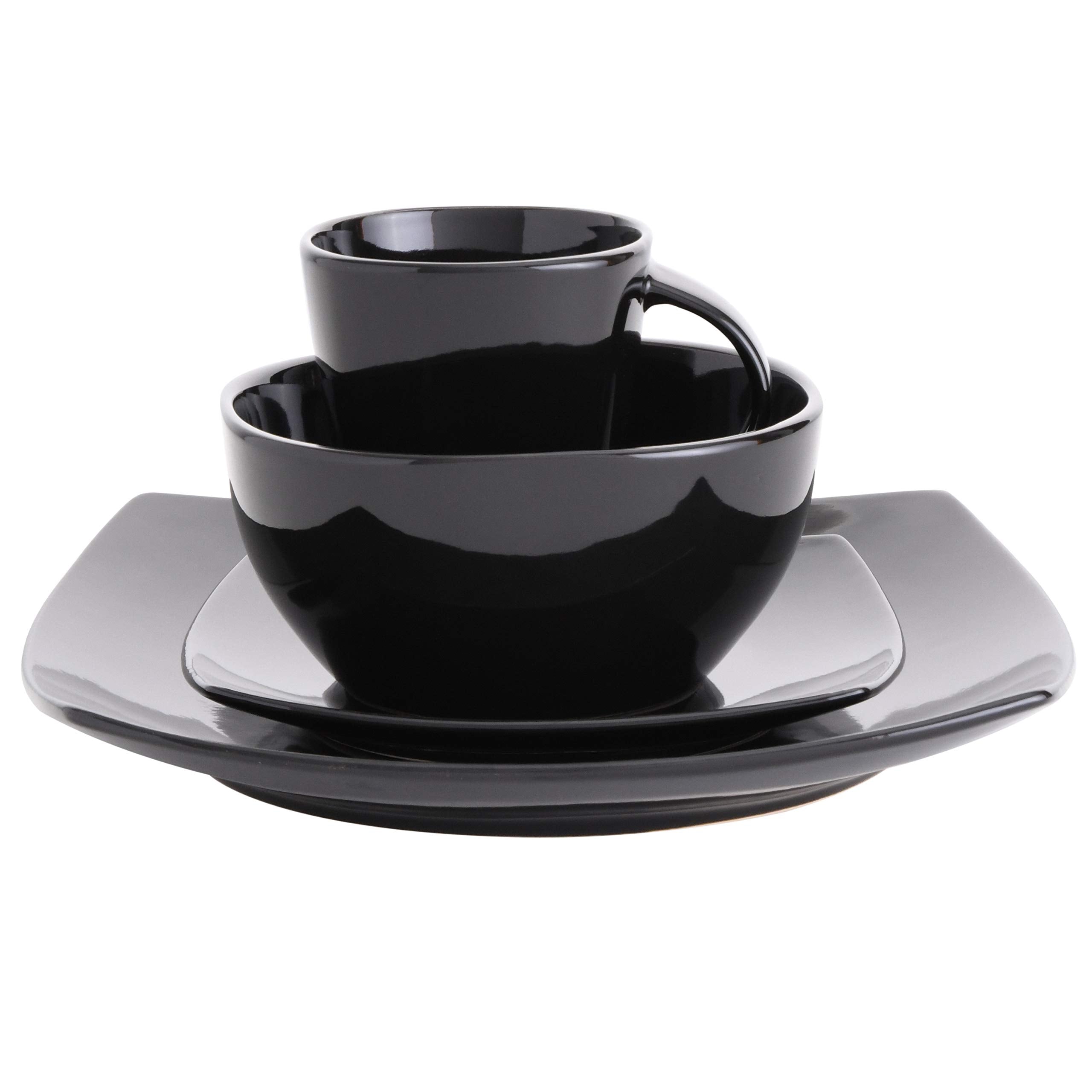 Gibson Soho Lounge Square Reactive Glaze Stoneware Dinnerware Set, Service for 4 (16pc), Black