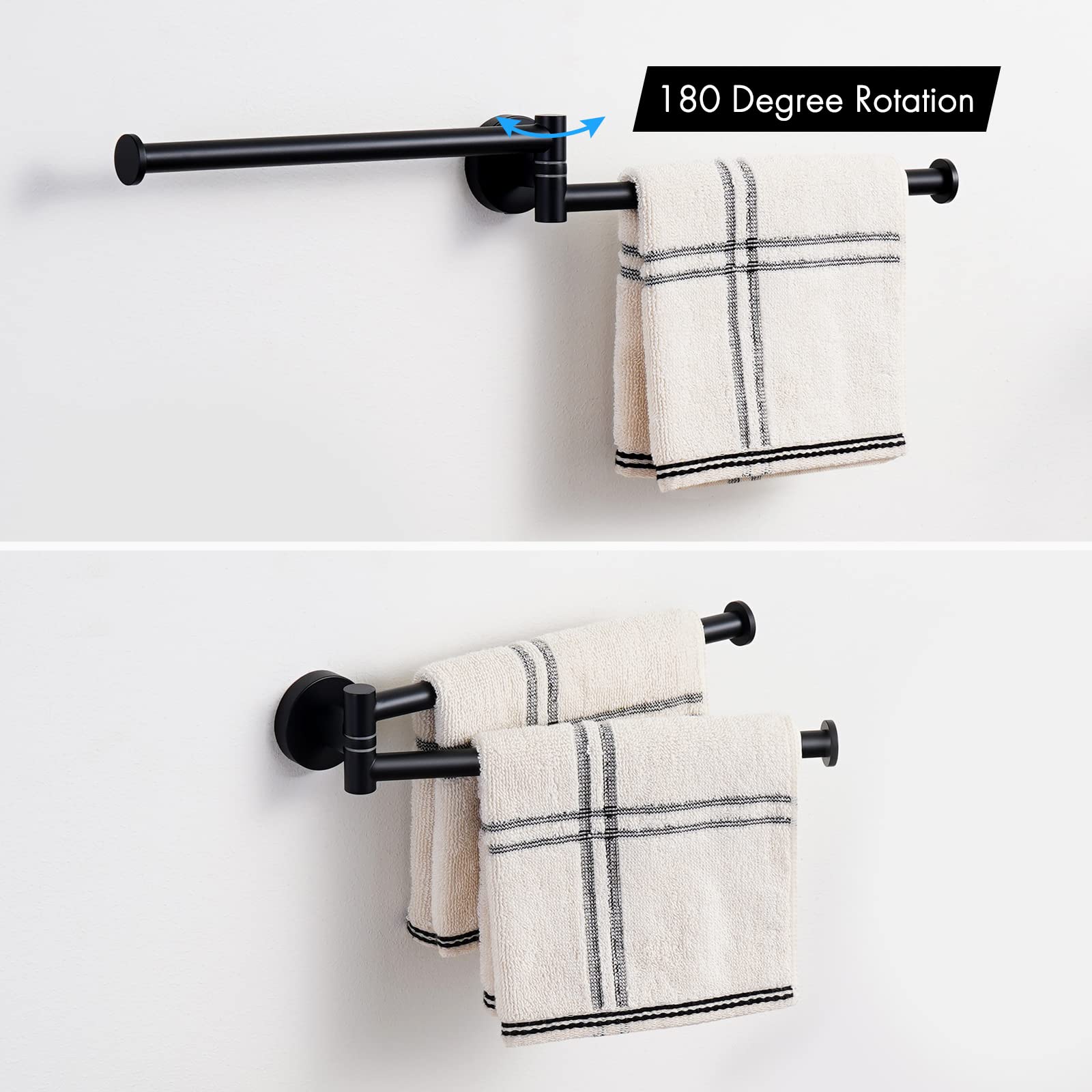 KES Black Swivel Towel Bar for Bathroom 9-Inch Swing Out Double Towel Bar 2-Arm Kitchen Wall Mounted SUS 304 Stainless Steel Matte Black  A2106S23-BK