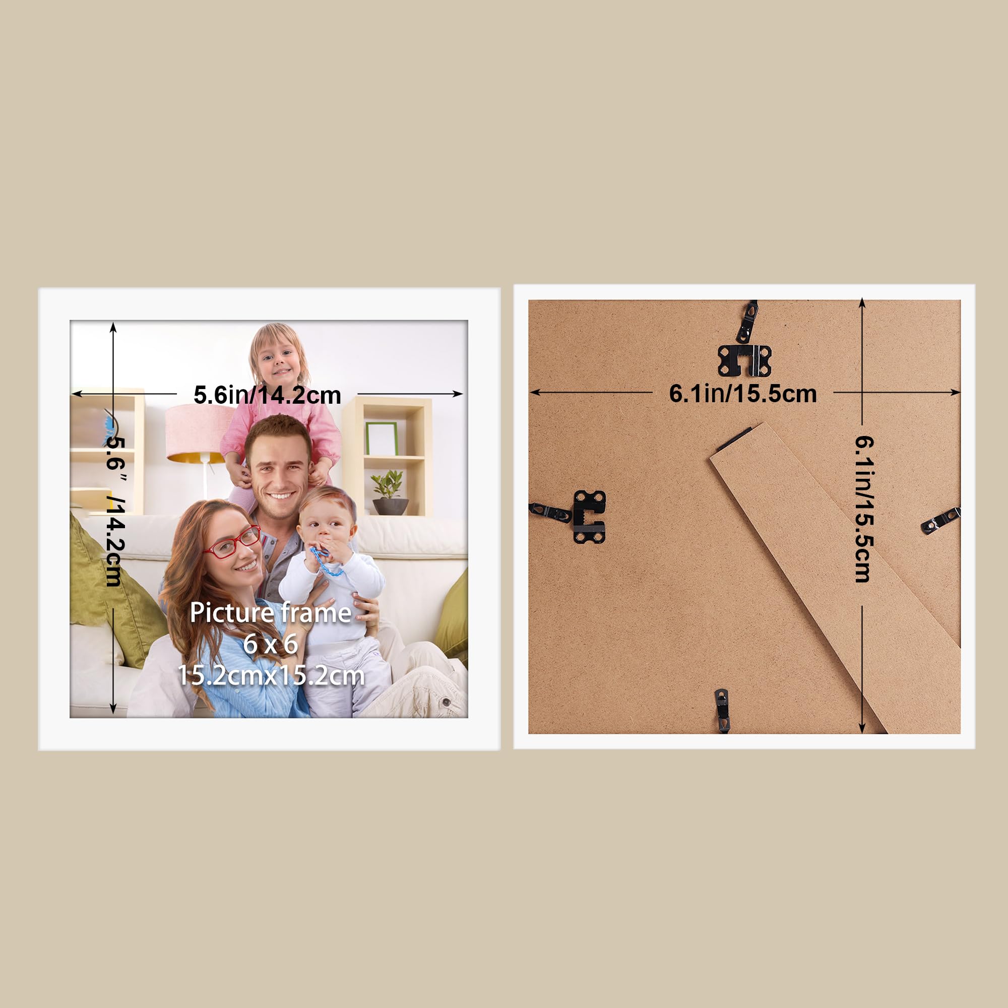 Giftgarden 6x6 Picture Frame White, 6 by 6 Thin Square Photo Frame for Gallery Wall Tabletop Display, Single