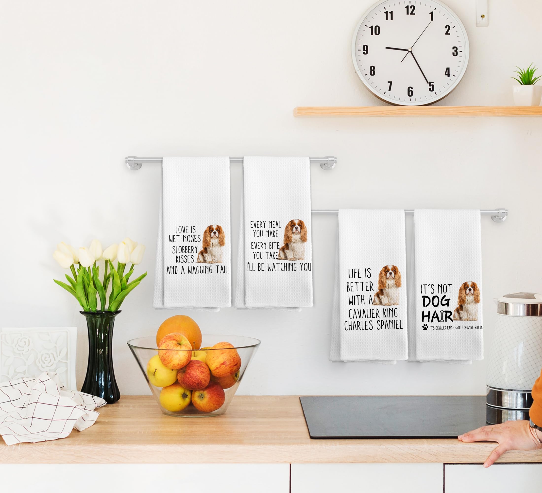 NOQL Cavalier King Charles Spaniel Dog Kitchen Towels and Dishcloths Set of 4, Cavalier King Charles Spaniel Gifts for Women, Do