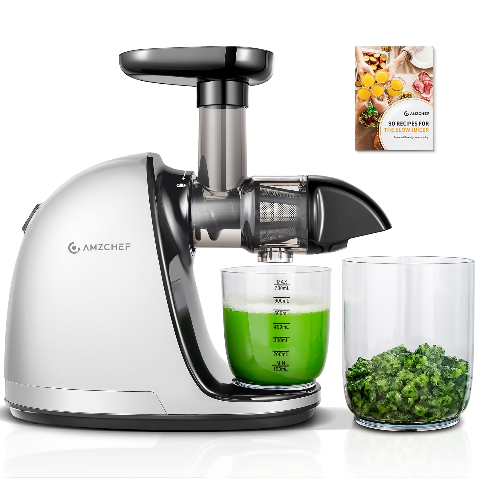 Cold Pressjuicer,Amzchef Slow Masticating Juicer Machines With Reverse Function, High Juice Yield, Easy Clean With Brush,Recipes