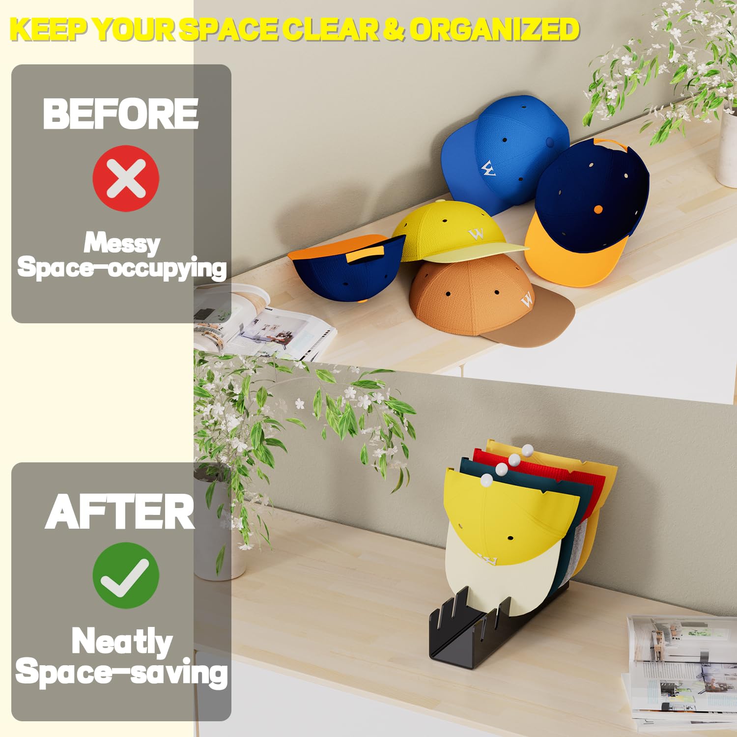 Actbio Hat Stand For Baseball Caps, 2 Pcs No Install Acrylic Hat Organizer For 14 Baseball Caps, Hat Holder Hat Storage Hat Disp