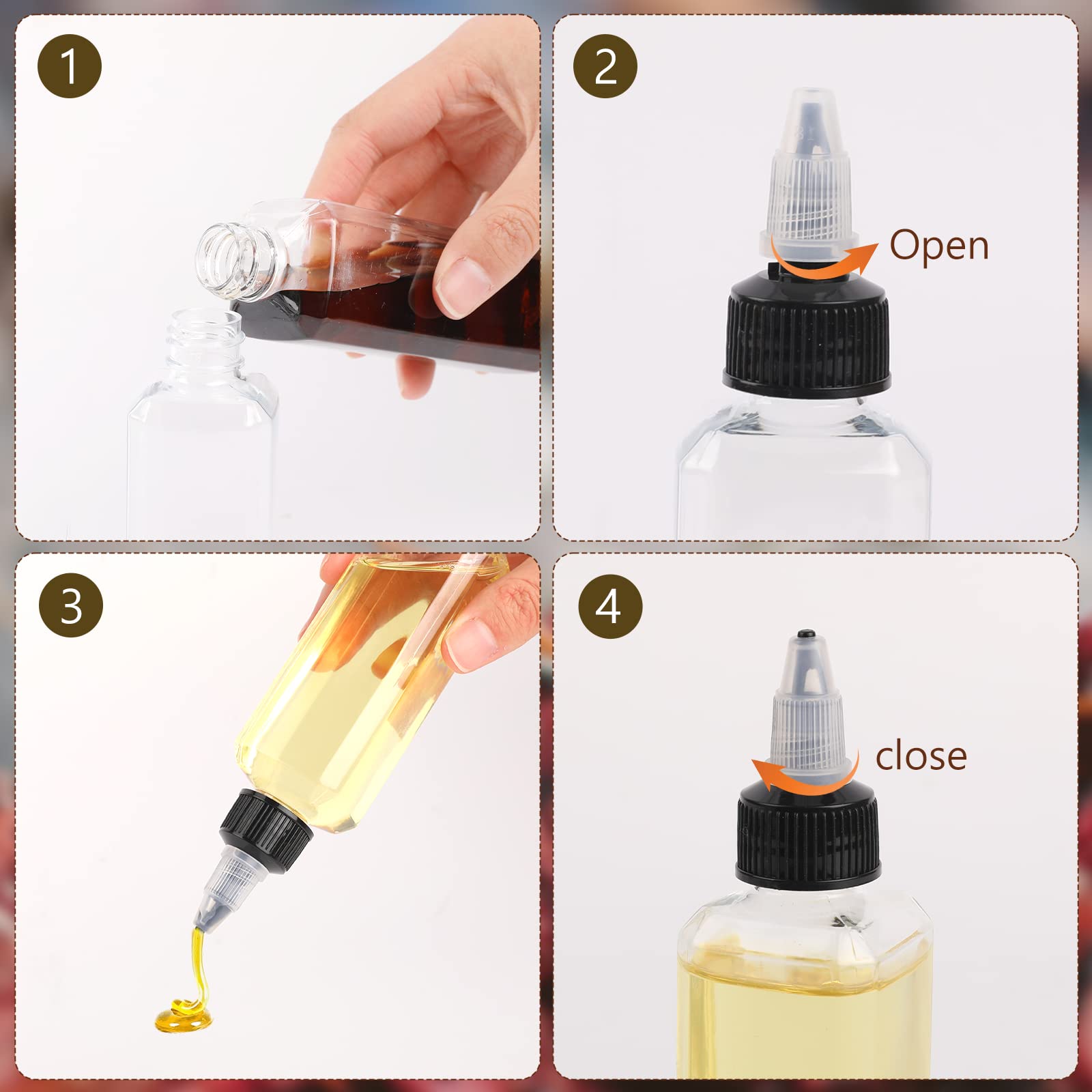 Sliverdew 4 Pcs Oil Squeeze Bottles 3.4 Oz Empty Bottles With Twist Top Cap Plastic Liquid Condiment Container Leak-Proof Dispen