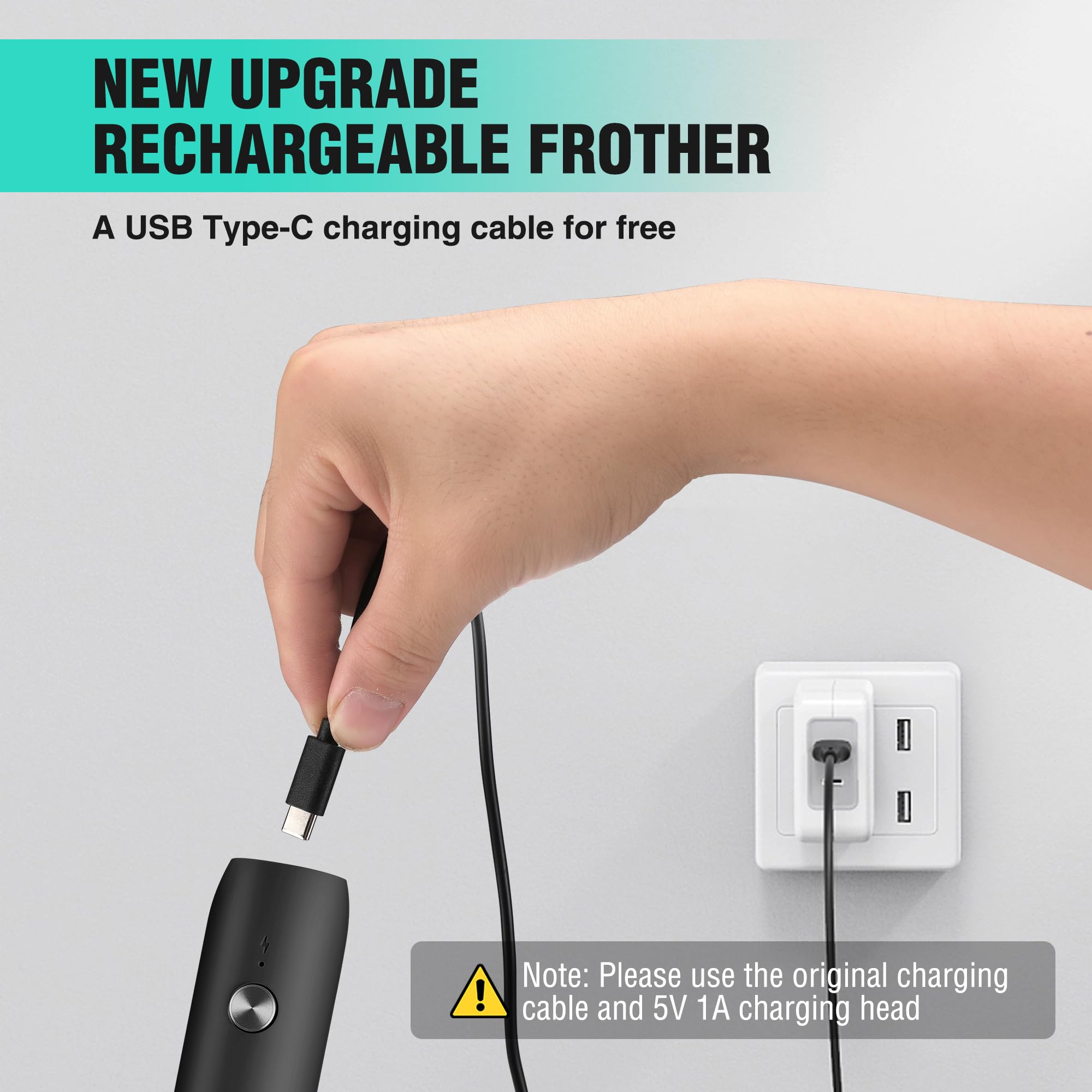 Haushof Powerful Rechargeable Milk Frother, Handheld Usb Type-C Electric Foam Maker For Coffee Latte, Cappuccino, Mocha, Macchia