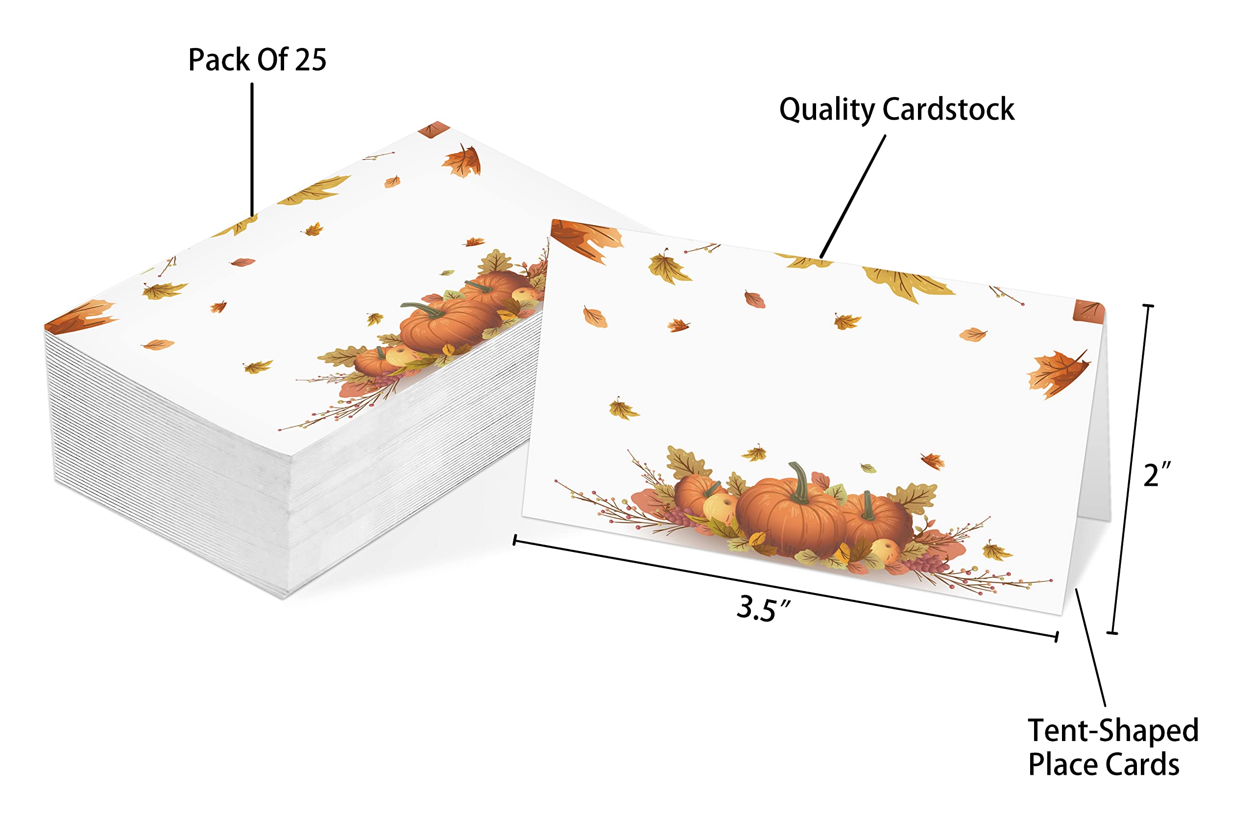 Table Place Card, Fall Harvest Thanksgiving Themed Tent Style Cards, Pack Of 25 Half-Fold Reception Place Card With Pumpkin, Per