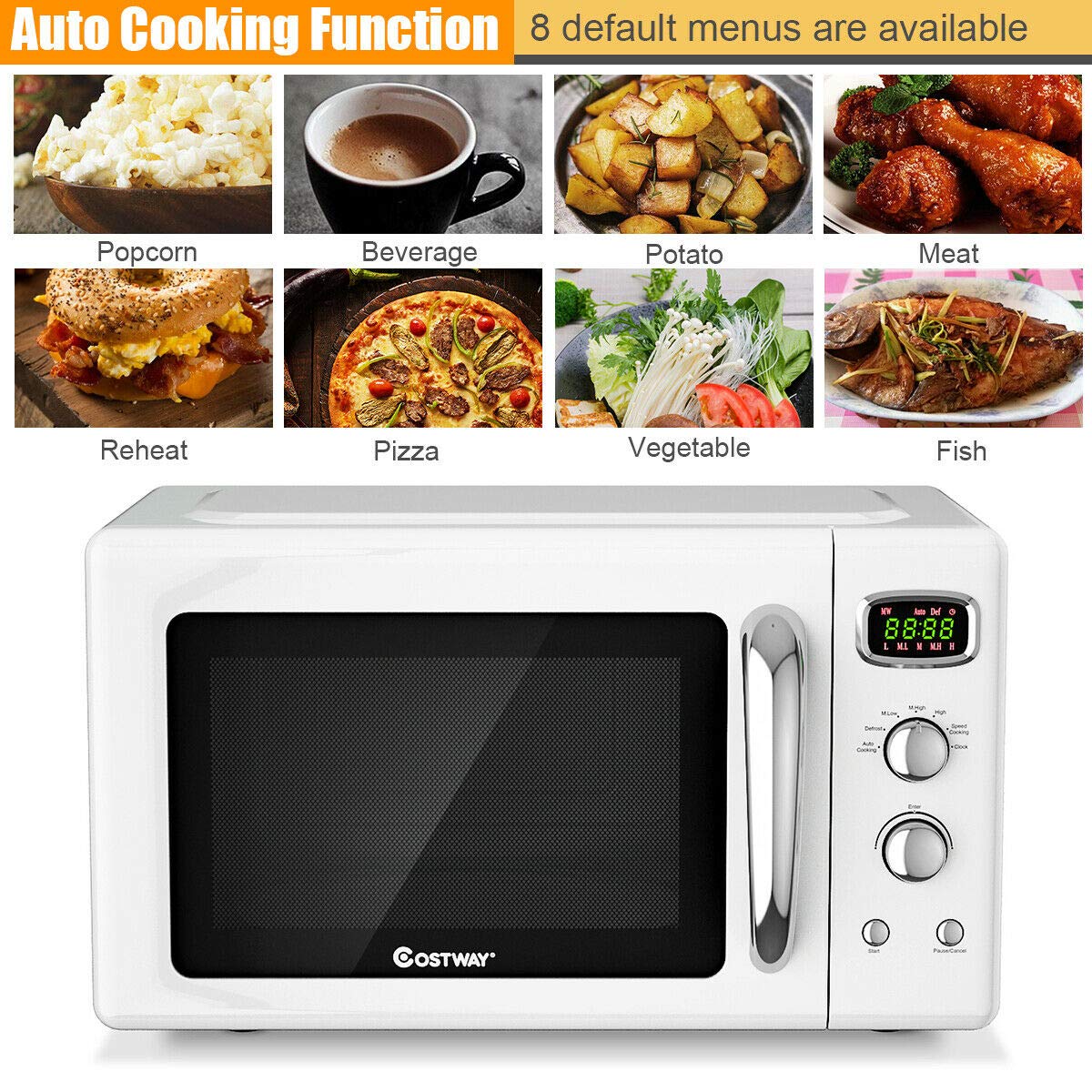Costway Retro Countertop Microwave Oven, 0.9Cu.Ft, 900W Microwave Oven, With 5 Micro Power, Defrost & Auto Cooking Function, Led