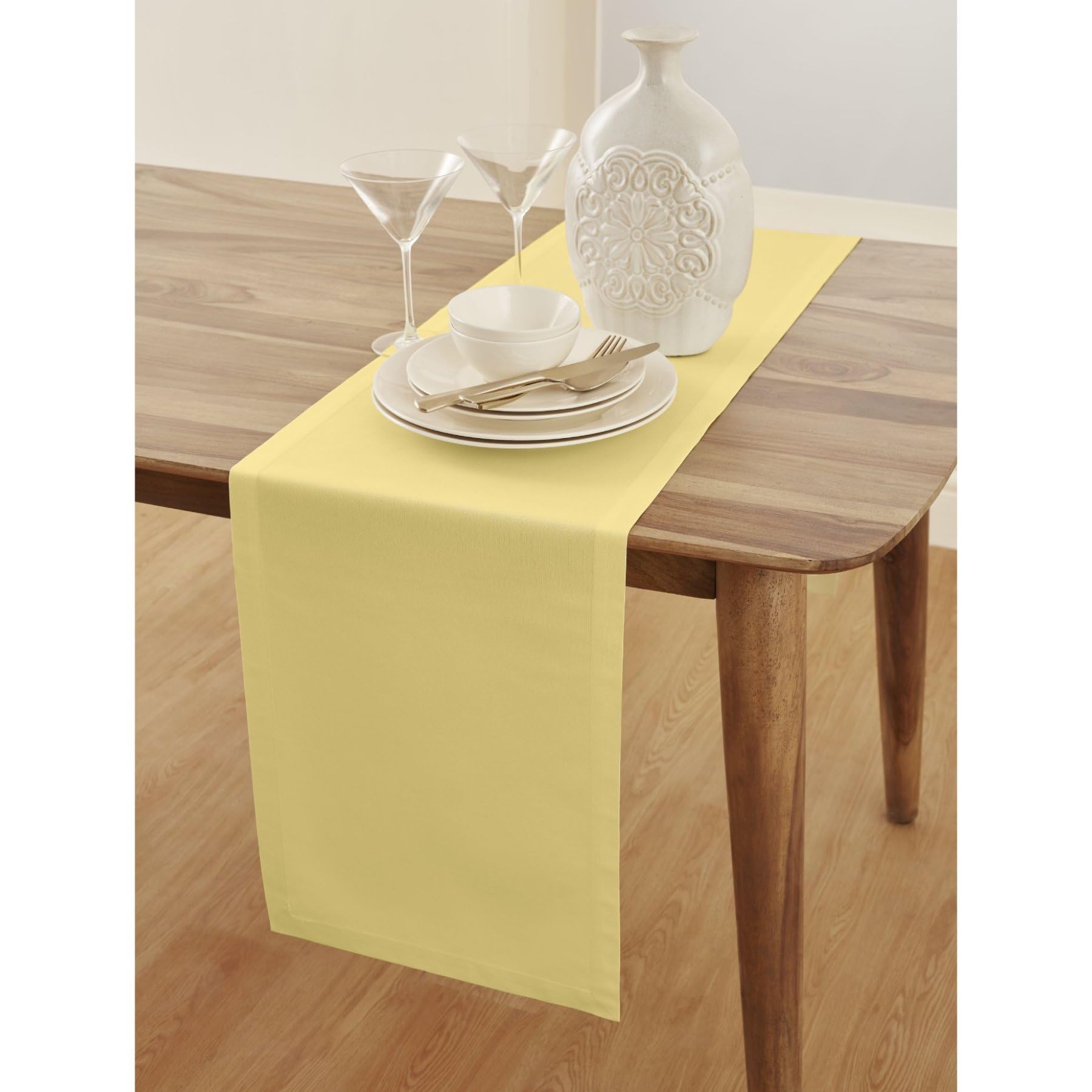 Solino Home Yellow Spring Table Runner 108 Inches Long - Cotton Linen Table Runner 14 X 108 Inch - Machine Washable Dining Table
