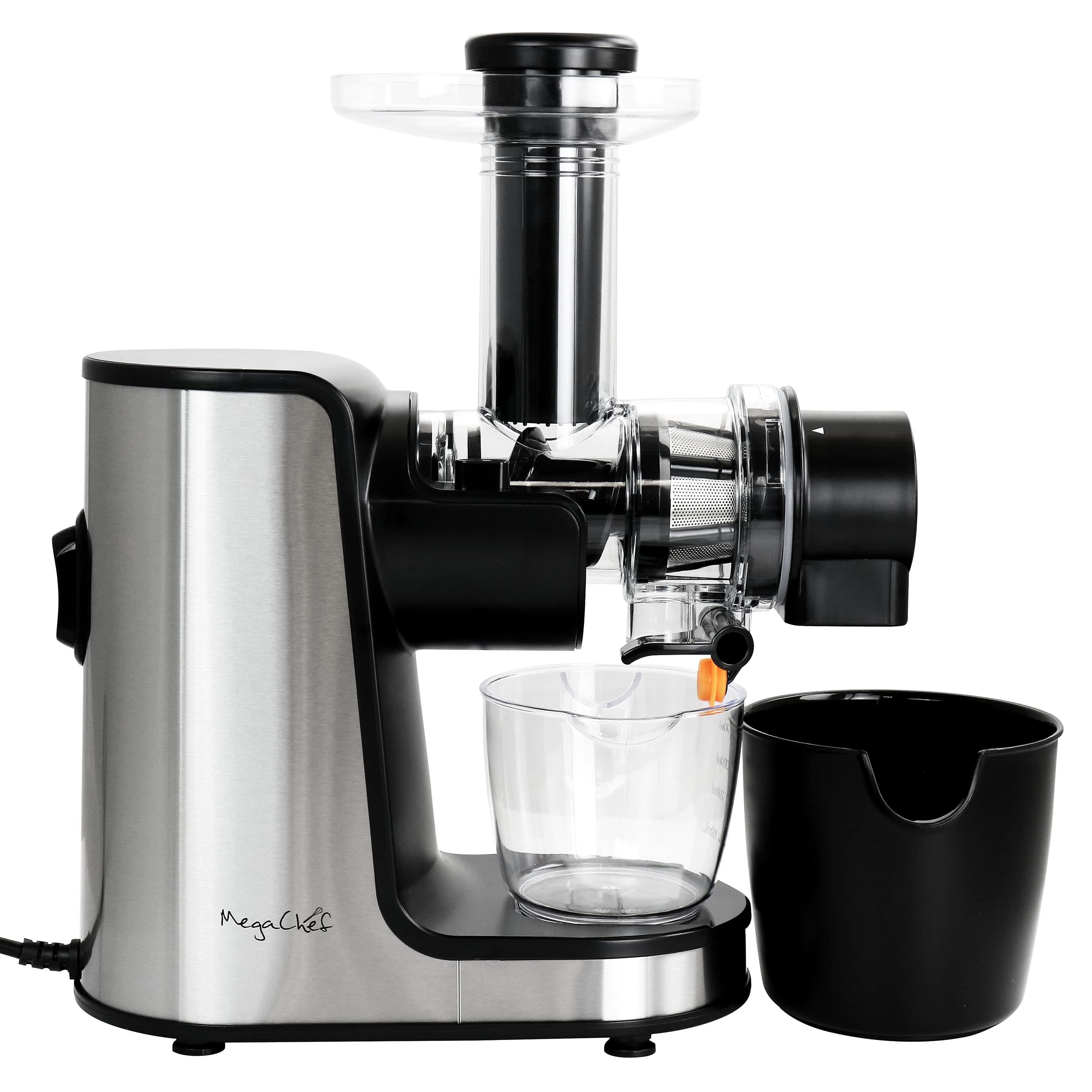 Megachef Masticating Slow Juicer Extractor With Reverse Function, Cold Press Juicer Machine With Quiet Motor, Chrome Silver