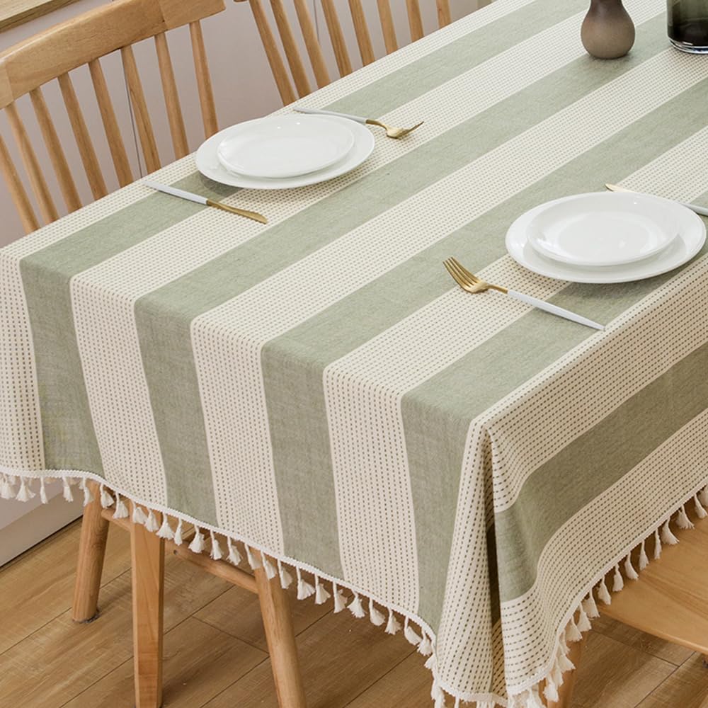 TruDelve Cotton Square Tablecloth Sage Green Striped Tablecloths Ourdoor Table Cloth Square Tables Cloth Tablecloth for Card Tab
