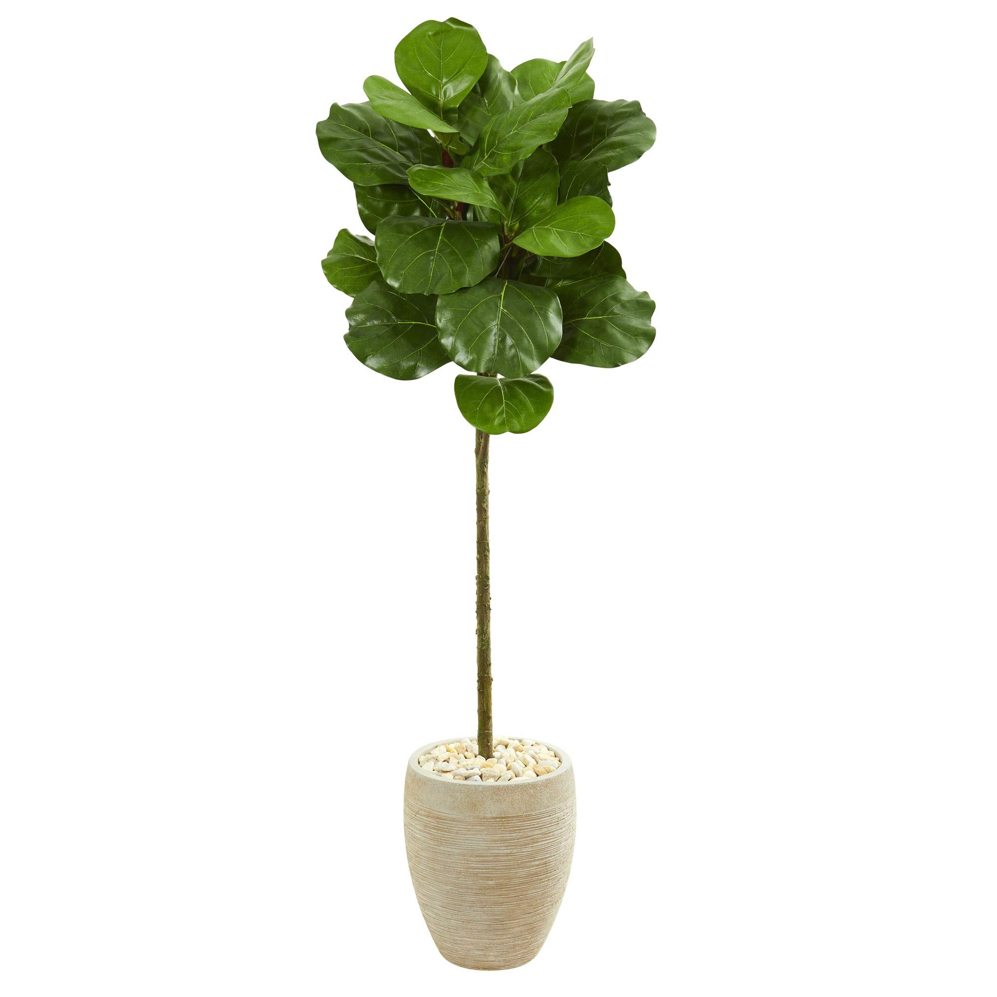 Nearly Natural 4ft. Fiddle Leaf Artificial Sand Colored Planter Silk Trees, Green