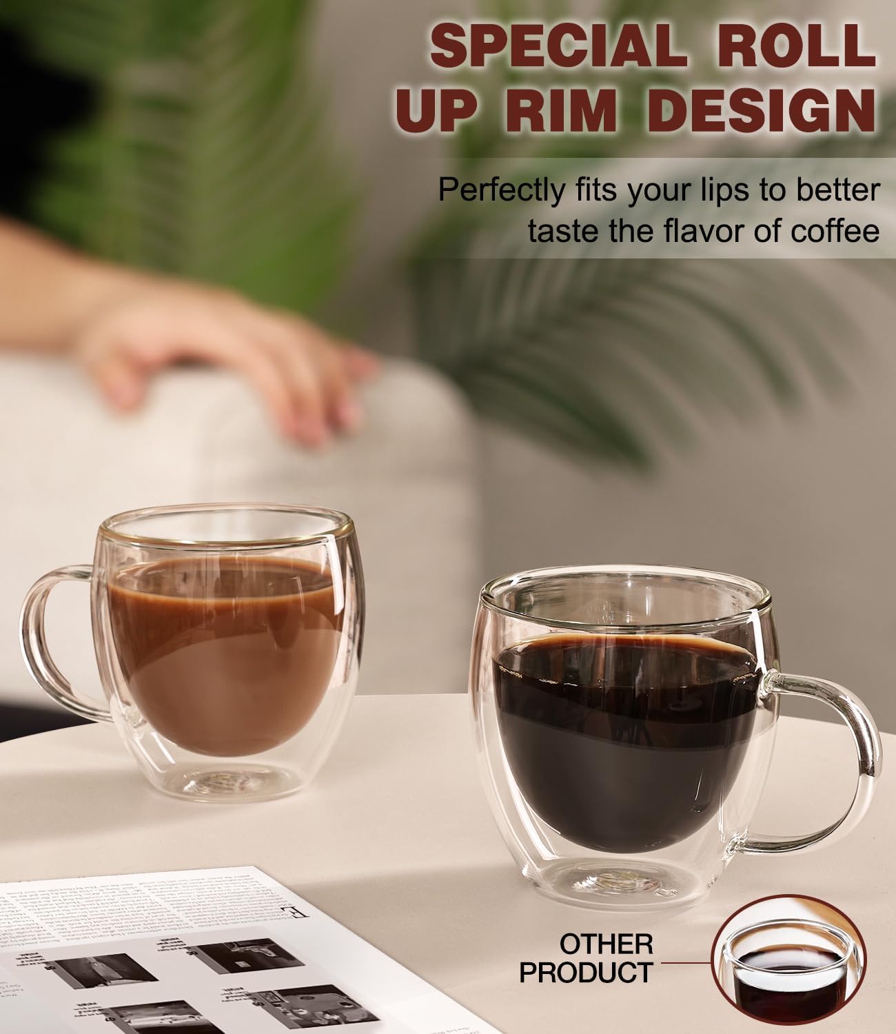 Oja 6 Oz Espresso Cups Set Of 4, Double Wall Glass Mugs With Handle Perfect For Cappuccino, Latte, Tea, Clear Glass Espresso Sho