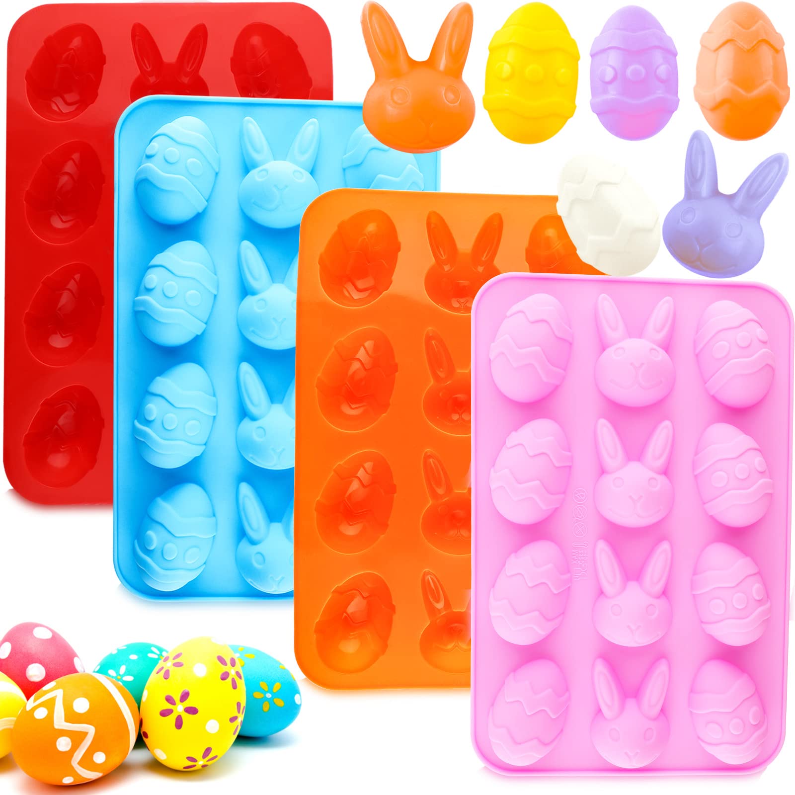 Easter Egg Silicone Bunny Silicon Molds for Chocolate 4 Packs Egg Shaped Mold Baking Pan Resin Cake Chocolate Mold Silicone Cand
