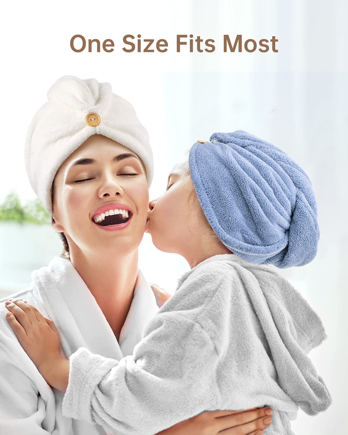 YFONG Microfiber Hair Towel 3 Pack, Hair Towel with Button, Super Absorbent Hair Towel Wrap for Curly Hair, Fast Drying Hair Tur