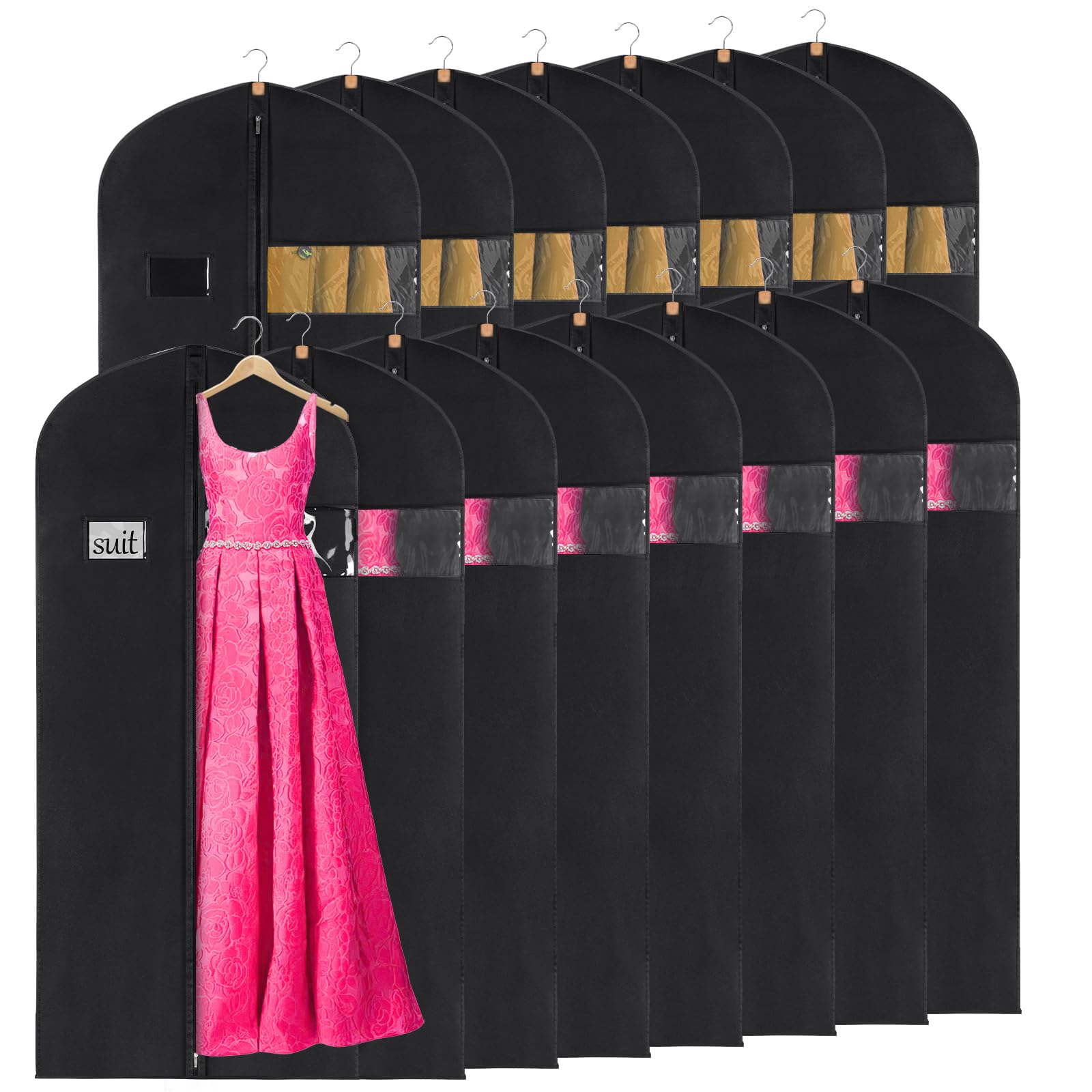 Keegh 60'' Dress Bags For Gowns Long(Set Of 15), Garment Bags For Hanging Clothes, Dress Bags For Closet Storage, Clothes Cover