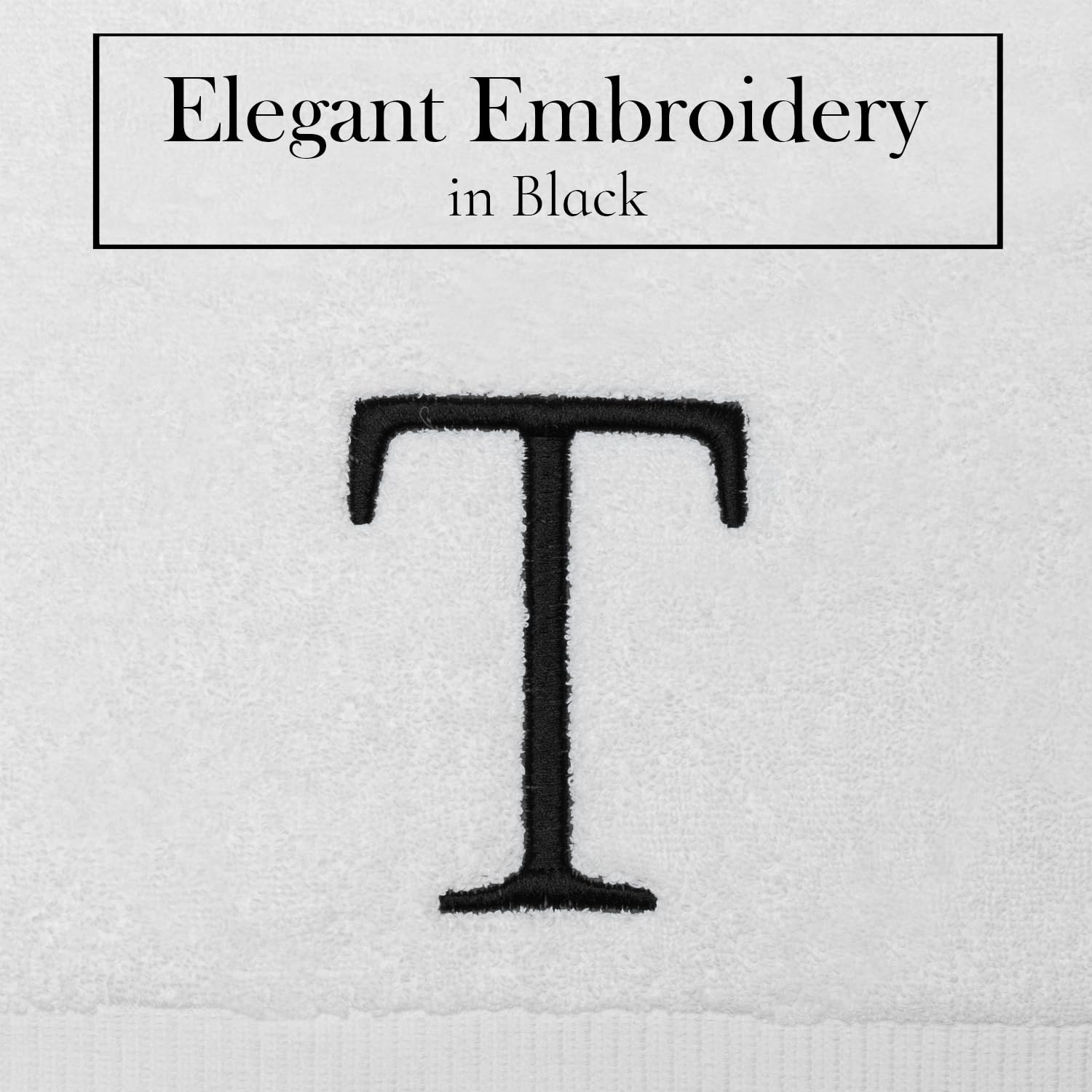 Black And White Bathroom Hand Towel - Monogrammed Luxury Hotel Quality Decorative Embroidered Towel For Powder Room, Spa - Gots