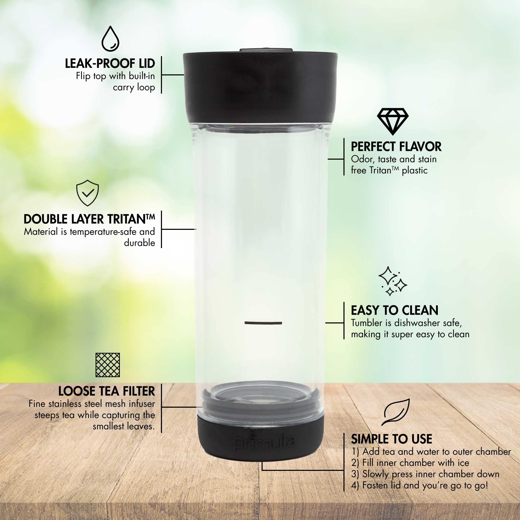 Primula Press And Go Iced Tea Maker, Travel Tumbler, Infuser Bottle, Leak-Proof Flip-Top Lid With Carry Loop, Dishwasher Safe, M